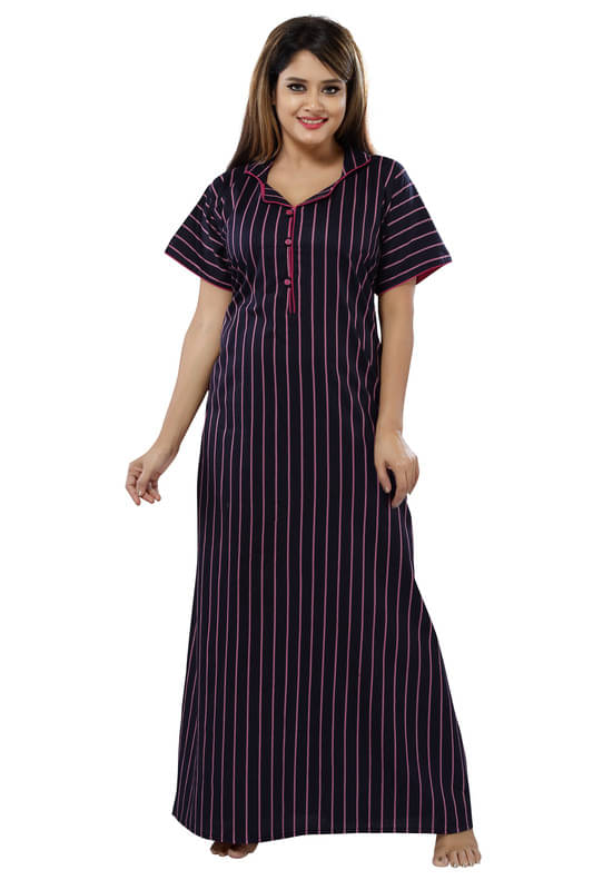     			Nighty king Cotton Blend Solid Women Regular Nighty ( Multicolor 1 )
