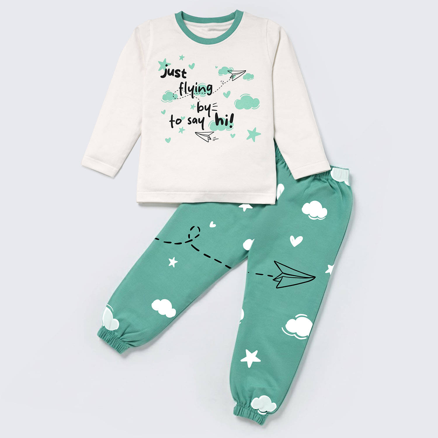     			Nite Flite Pack of 1 Girls Cotton Nightsuit Set ( Off White )