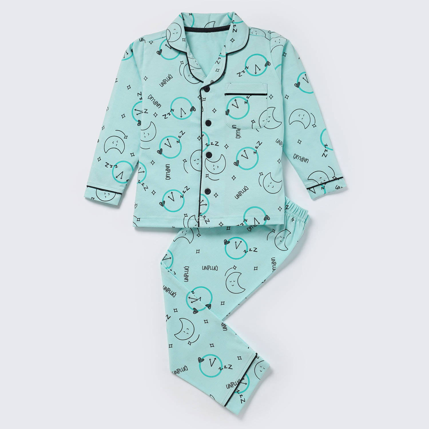 Nite Flite Pack of 1 Boys 100% Cotton Tshirt & Pajama Set ( Aqua )     			Nite Flite Pack of 1 Boys 100% Cotton Tshirt & Pajama Set ( Aqua )