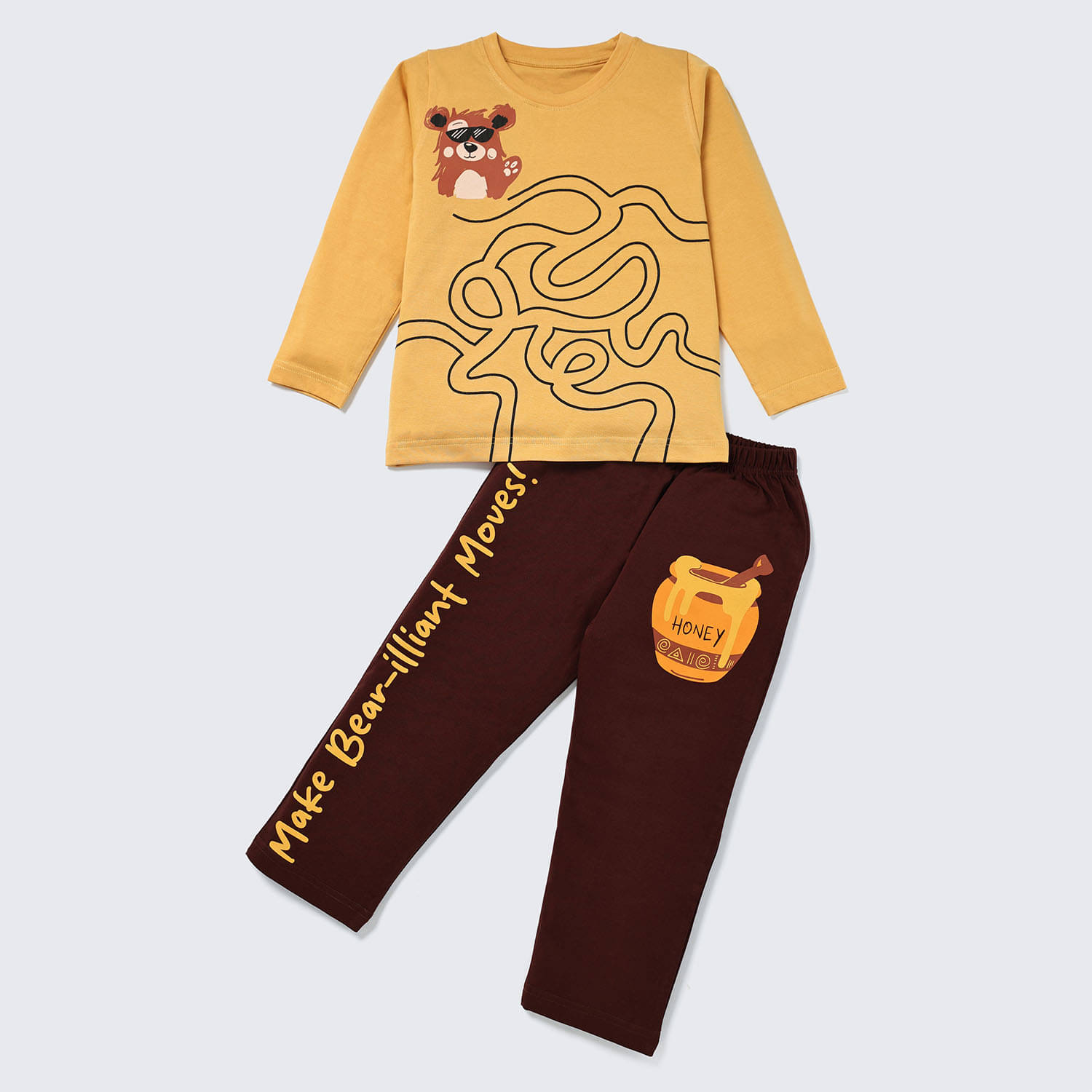 Nite Flite Pack of 1 Boys 100% Cotton Tshirt & Pajama Set ( Yellow )     			Nite Flite Pack of 1 Boys 100% Cotton Tshirt & Pajama Set ( Yellow )