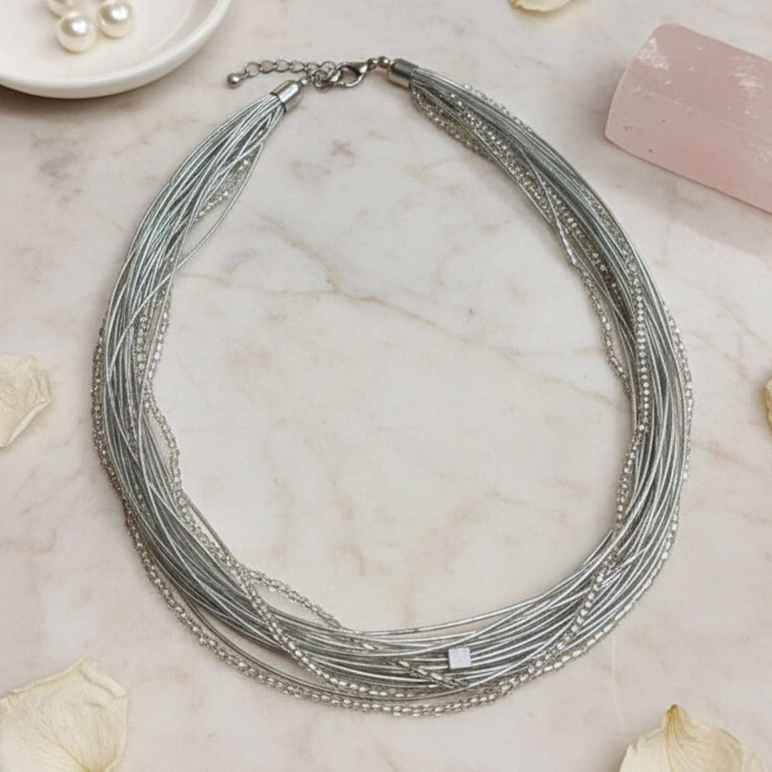     			Nooraa Grey Melange Acrylic Necklace ( Pack of 1 )