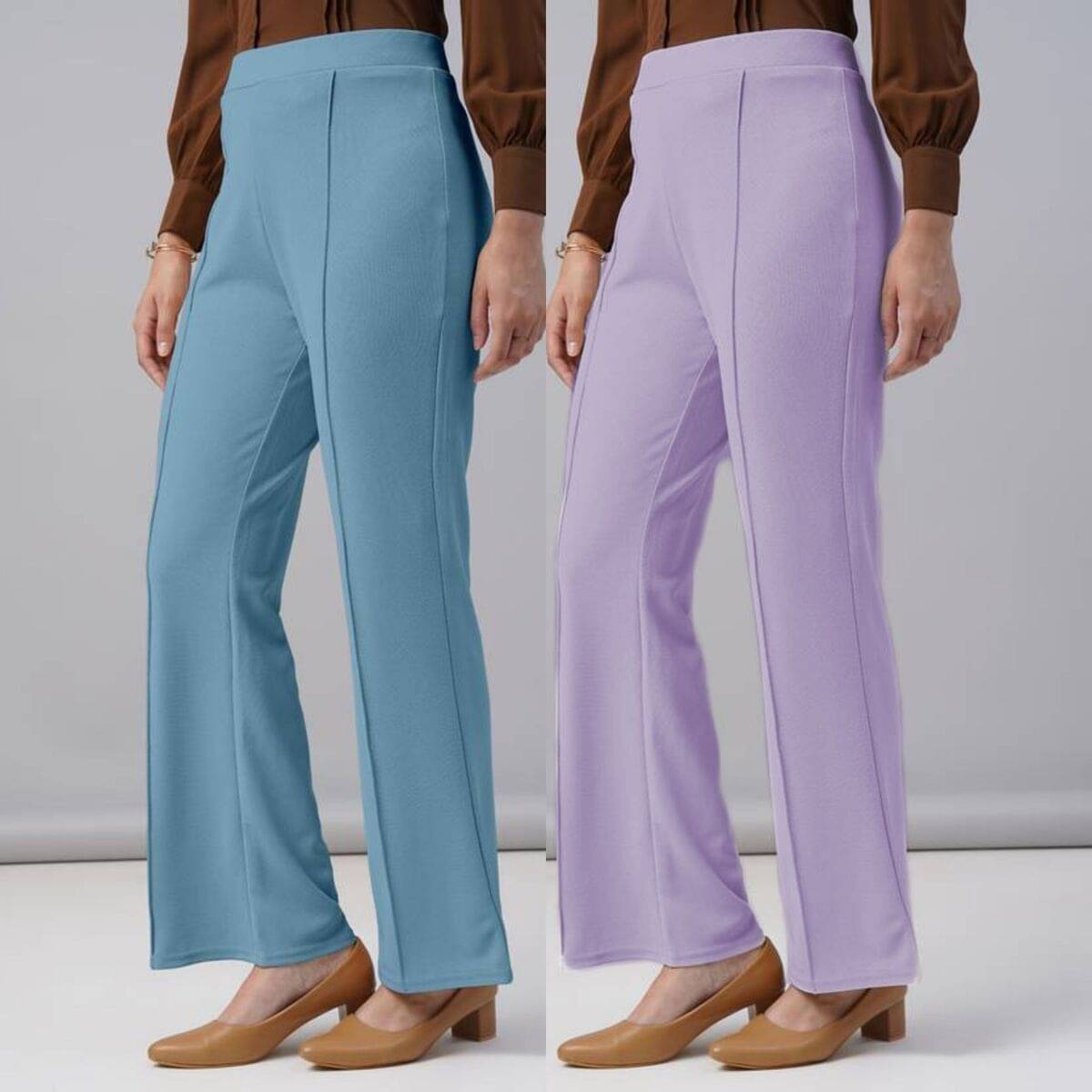     			Qyaas Women Lycra Korean Trousers ( Green,Purple )