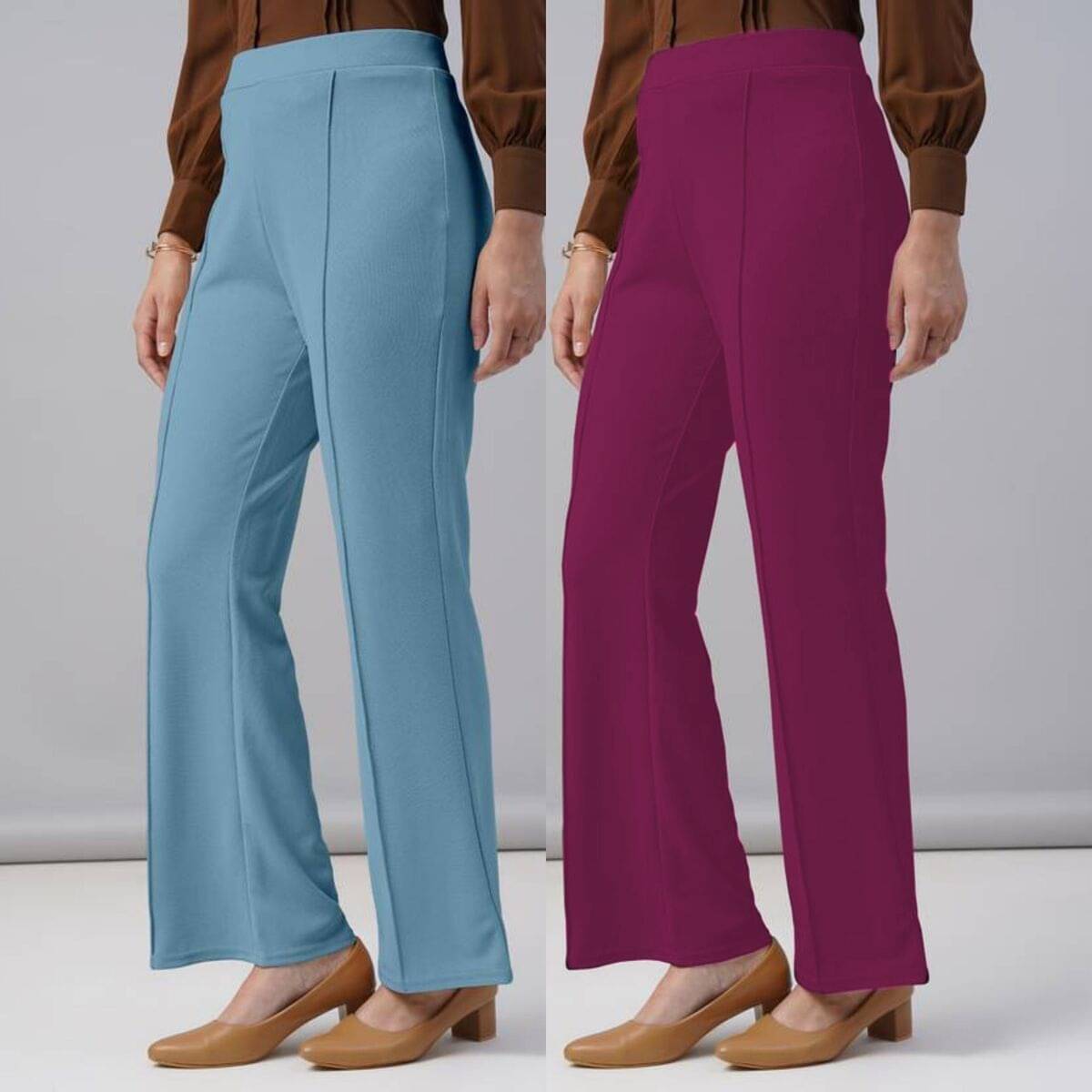     			Qyaas Women Lycra Korean Trousers ( Green,Pink )