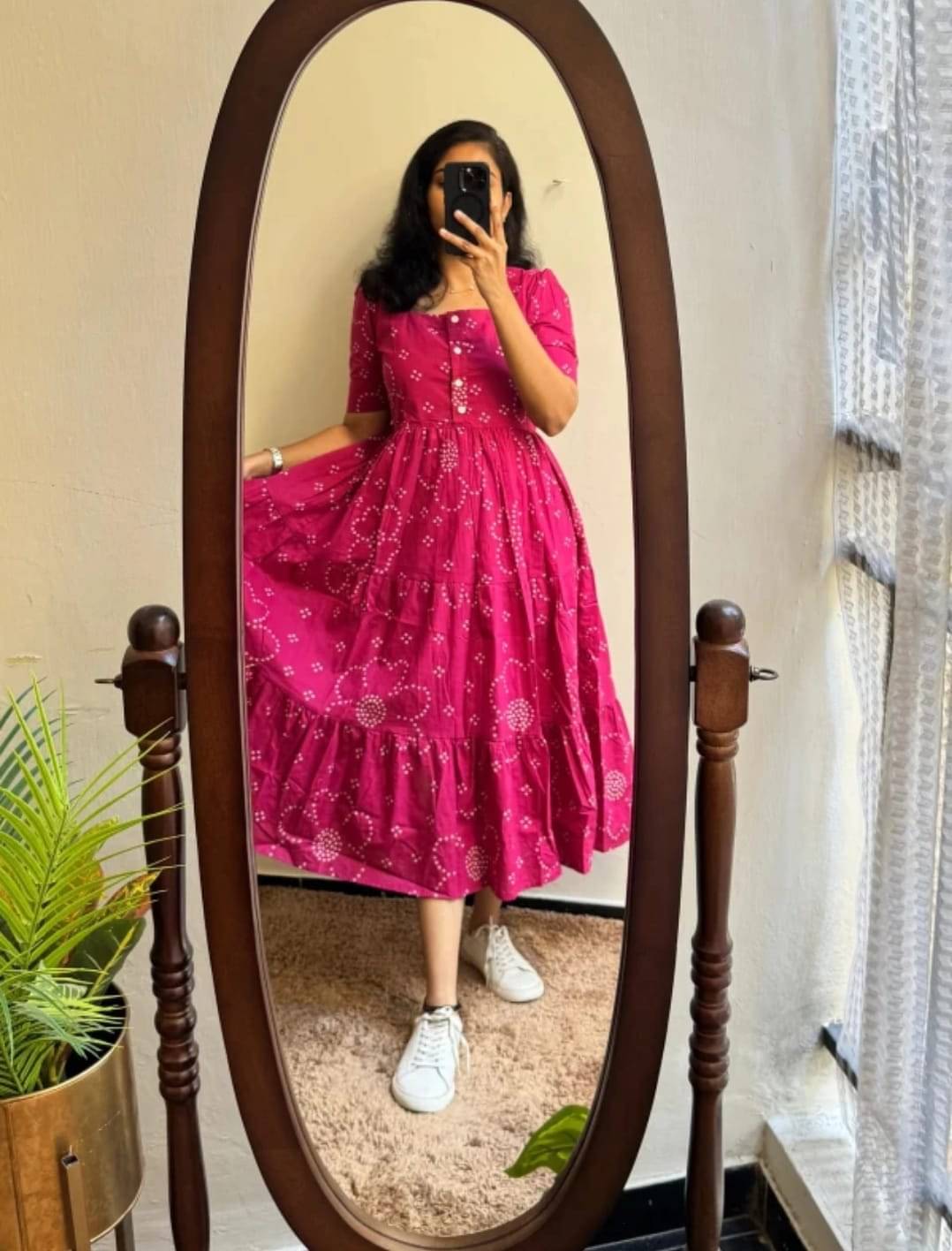 RAMESHTH Women Rayon Printed A-line Dress ( Pink ) RAMESHTH Women Rayon Printed A-line Dress ( Pink )