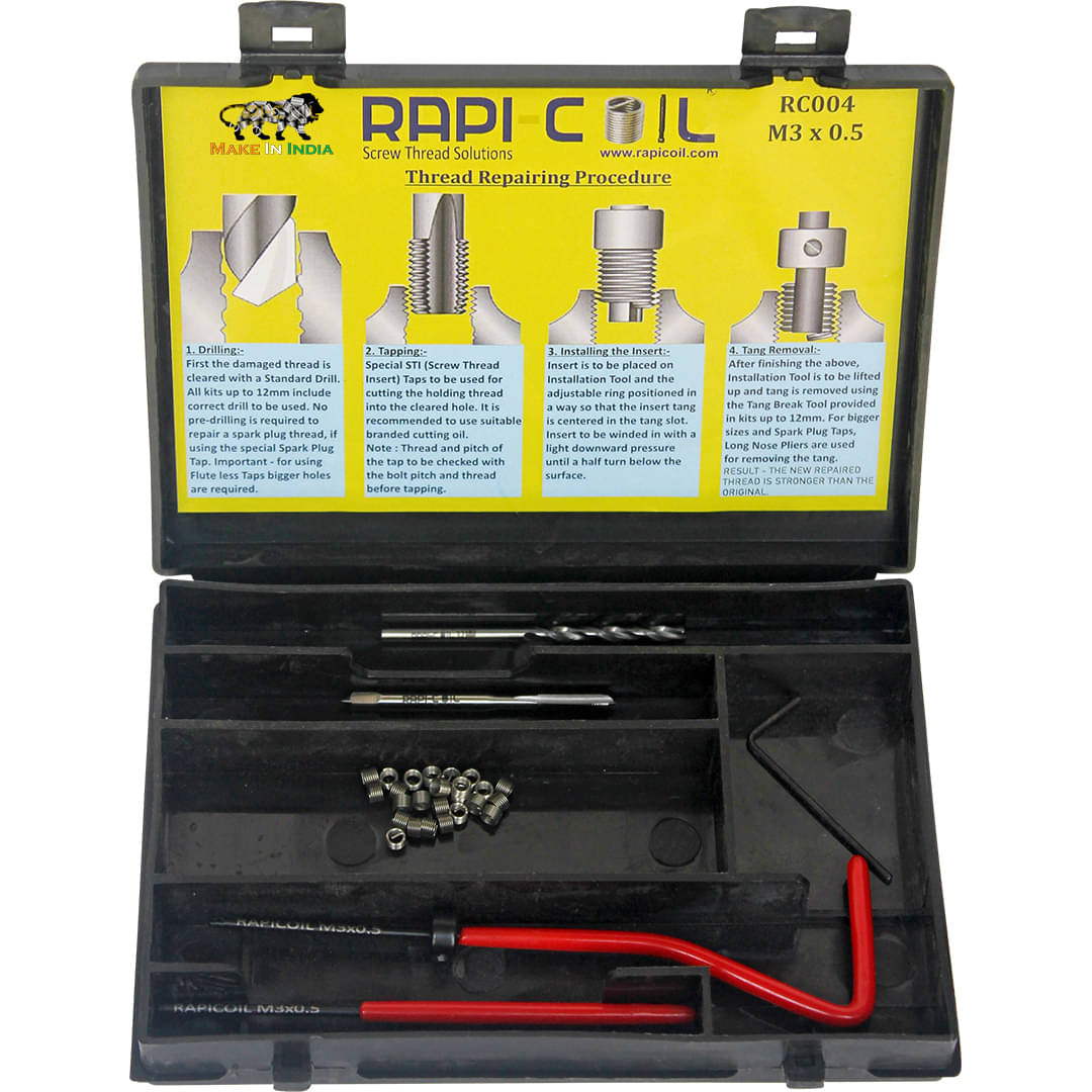 RAPI-COIL (M3 x 0.5) Thread Repair Kit Stainless Steel Helicoil Insert 304 High-Speed Steel RAPI-COIL (M3 x 0.5) Thread Repair Kit Stainless Steel Helicoil Insert 304 High-Speed Steel