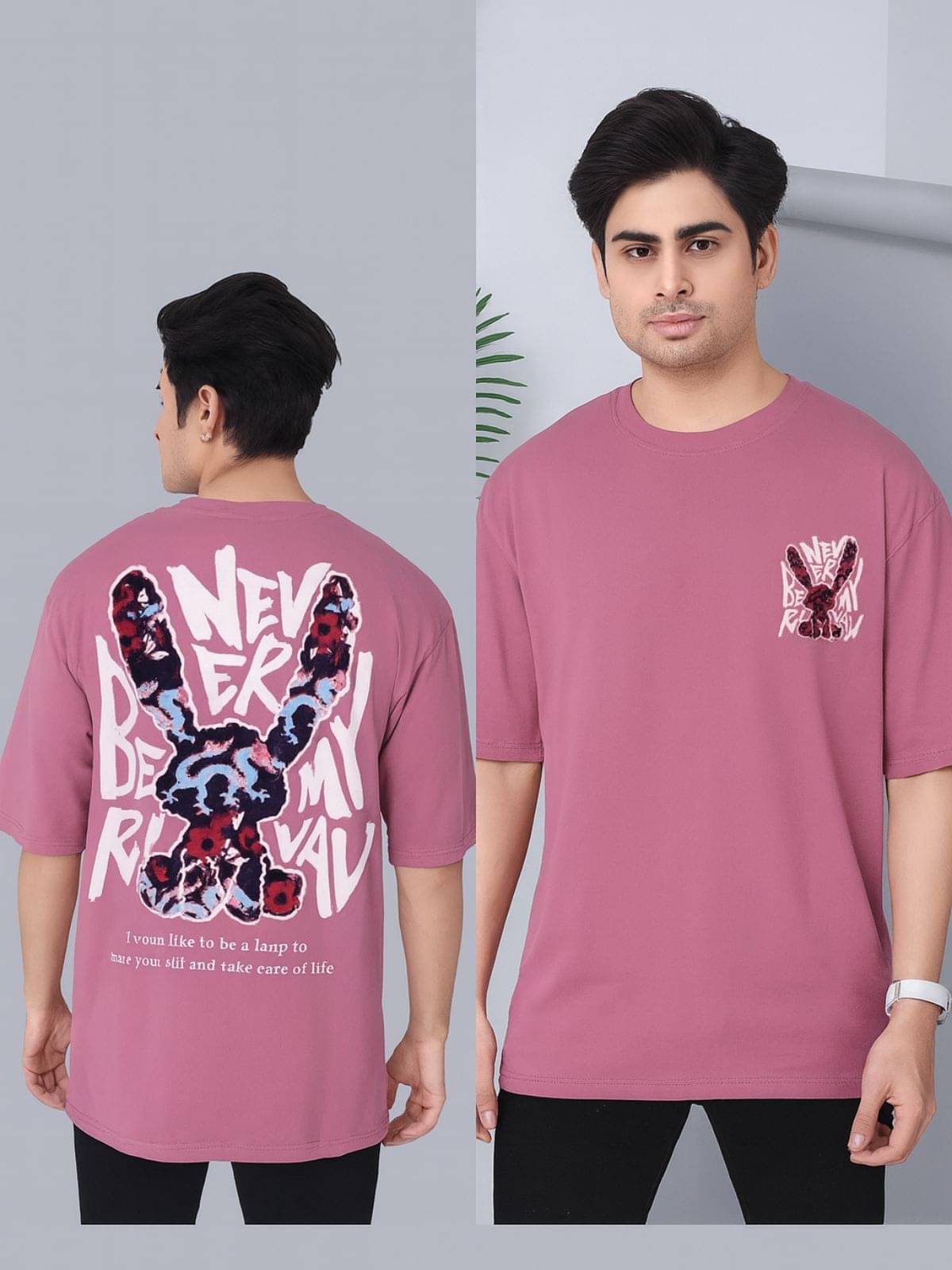 Renox Men Cotton Oversized Fit Solid T-Shirt ( Pink ) Renox Men Cotton Oversized Fit Solid T-Shirt ( Pink )