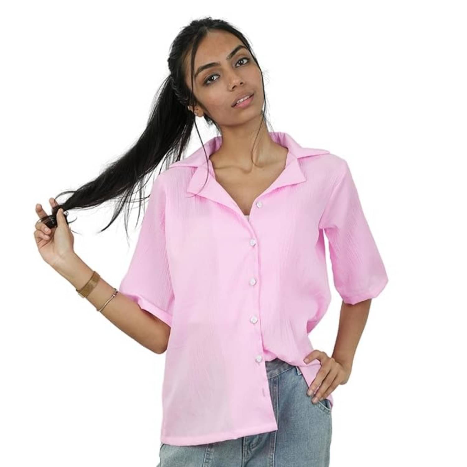Ridaa Women Solid Satin Shirt ( Pink ) Ridaa Women Solid Satin Shirt ( Pink )