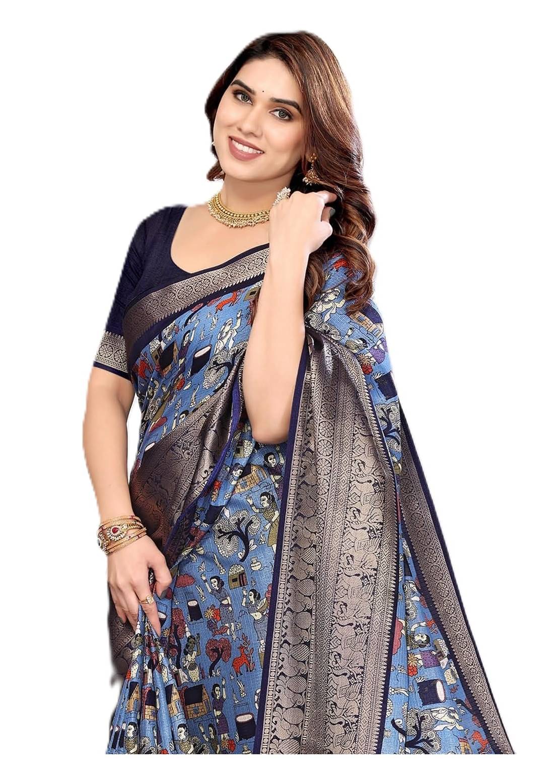 SAREESWAG Cotton Blend Woven Narayanpet Saree With Unstitched Blouse Piece ( Light Blue ) SAREESWAG Cotton Blend Woven Narayanpet Saree With Unstitched Blouse Piece ( Light Blue )