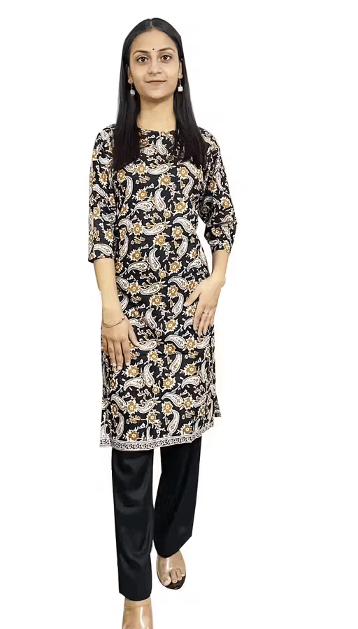STYLEART E-COMMERCE PVT LTD Women Cotton Printed A-line Kurti ( Black ) STYLEART E-COMMERCE PVT LTD Women Cotton Printed A-line Kurti ( Black )