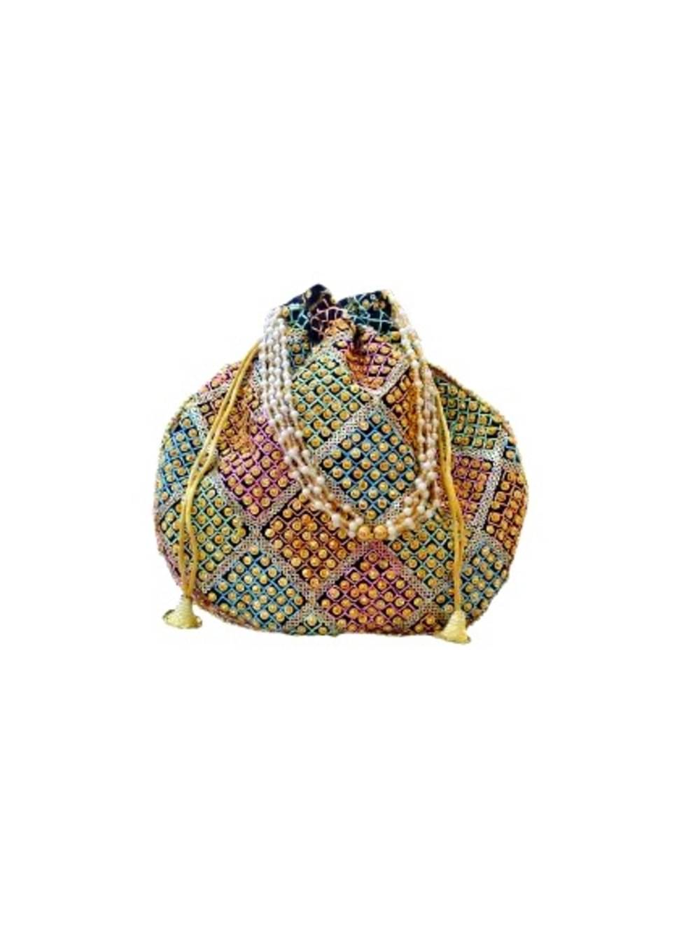     			SUNESH CREATION Black Fabric Potli