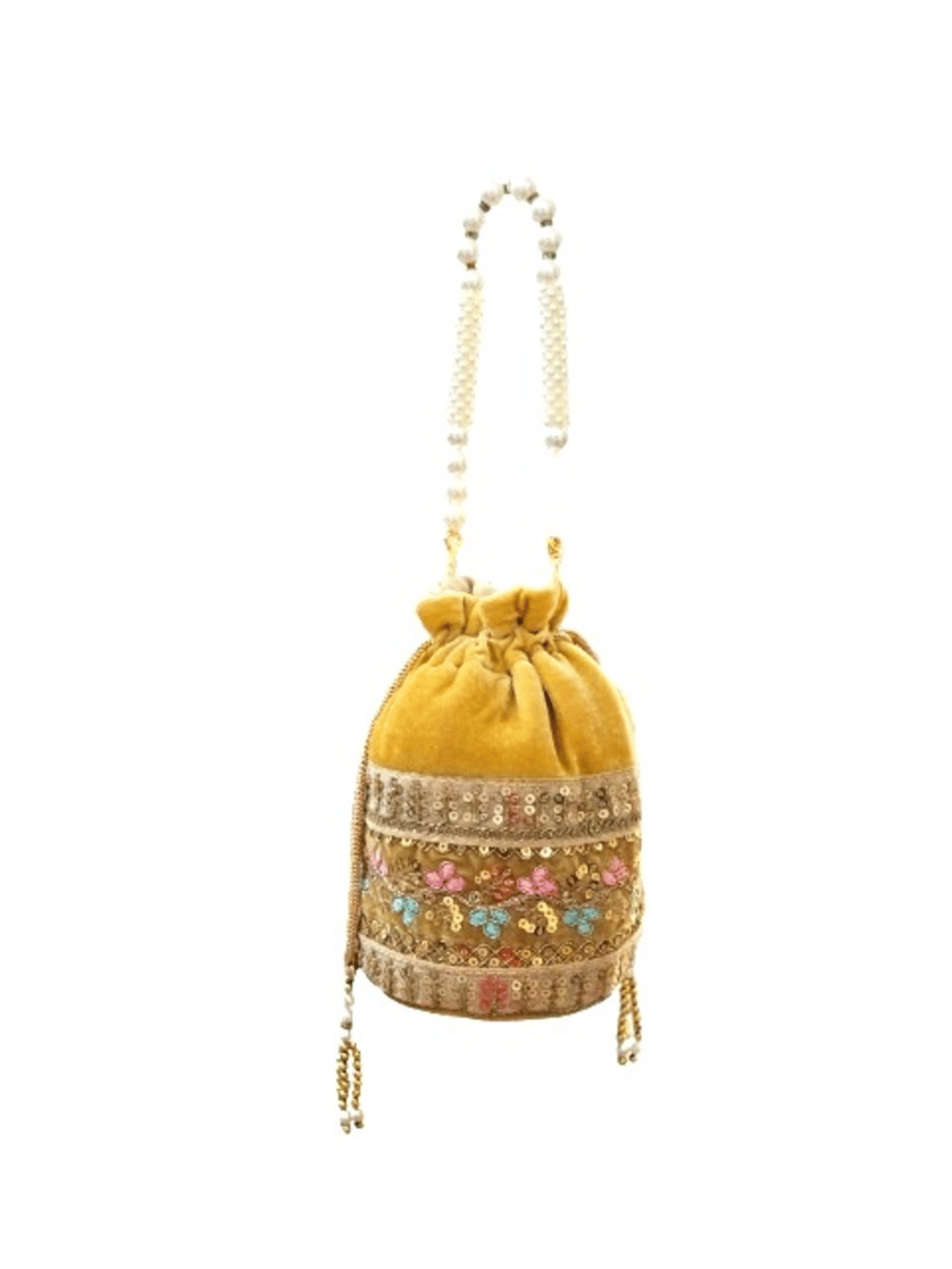     			SUNESH CREATION Gold Velvet Potli