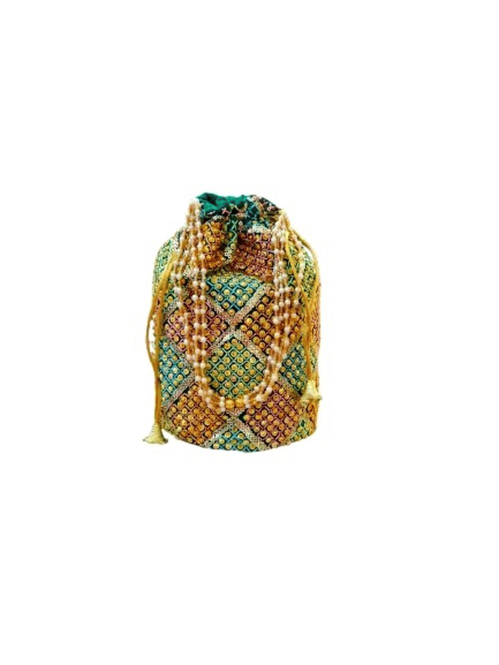     			SUNESH CREATION Green Fabric Potli