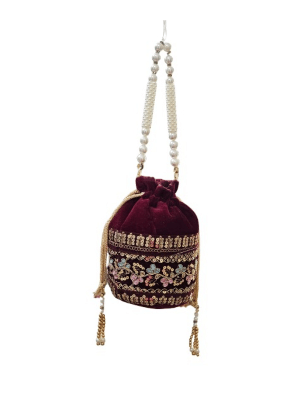     			SUNESH CREATION Maroon Velvet Potli