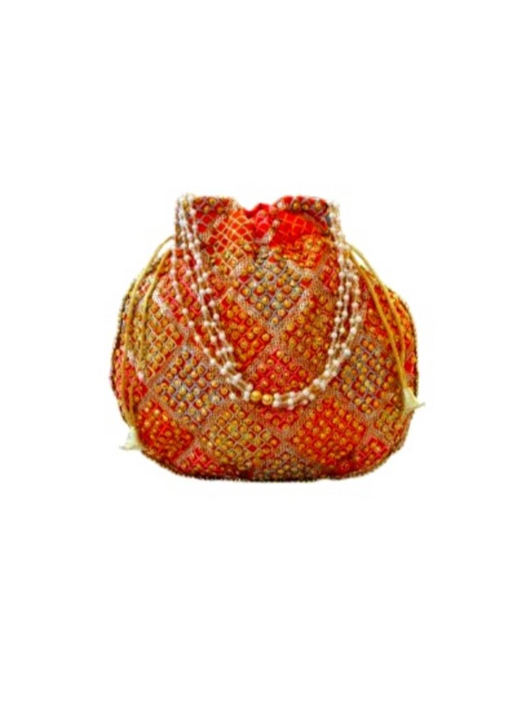     			SUNESH CREATION Orange Fabric Potli
