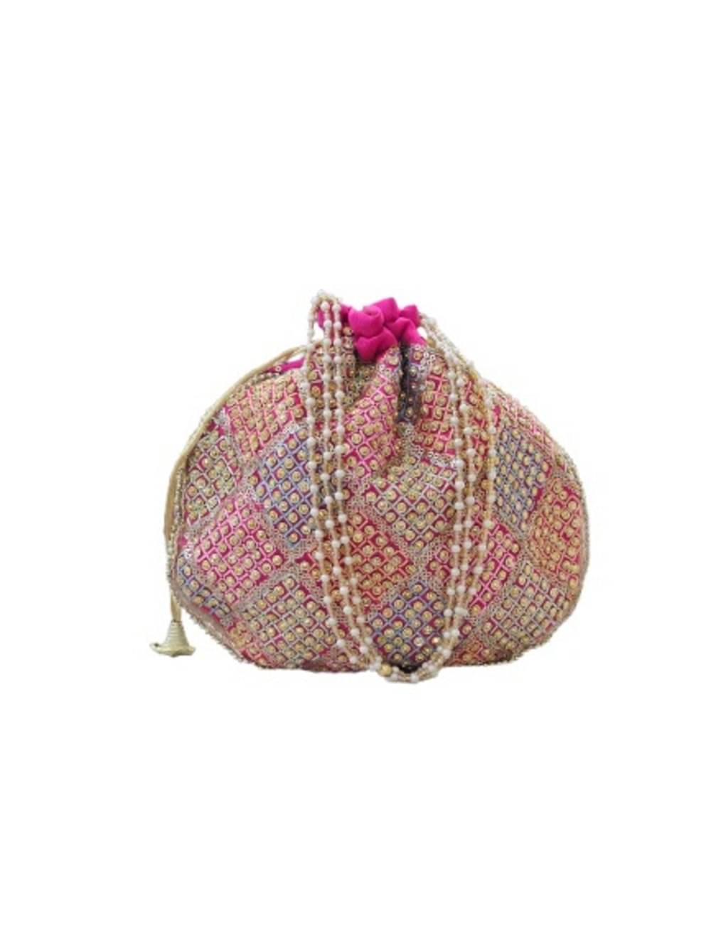     			SUNESH CREATION Pink Fabric Potli