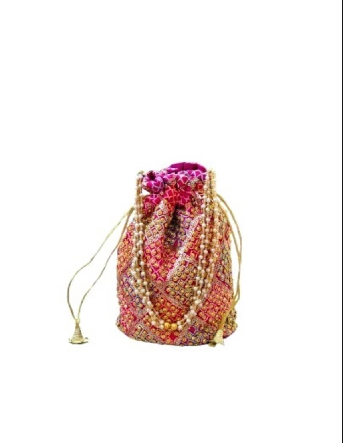     			SUNESH CREATION Pink Fabric Potli