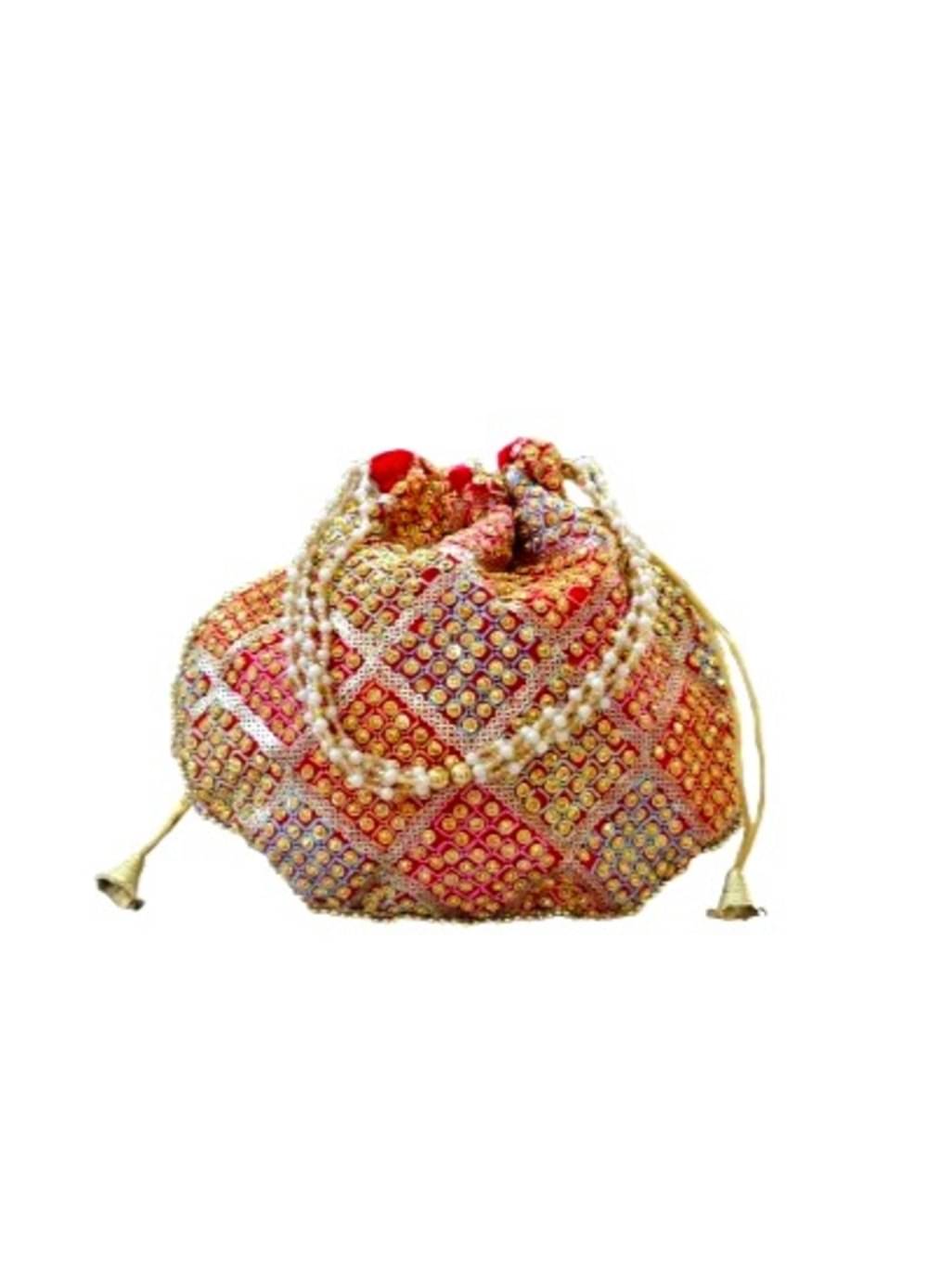     			SUNESH CREATION Red Fabric Potli