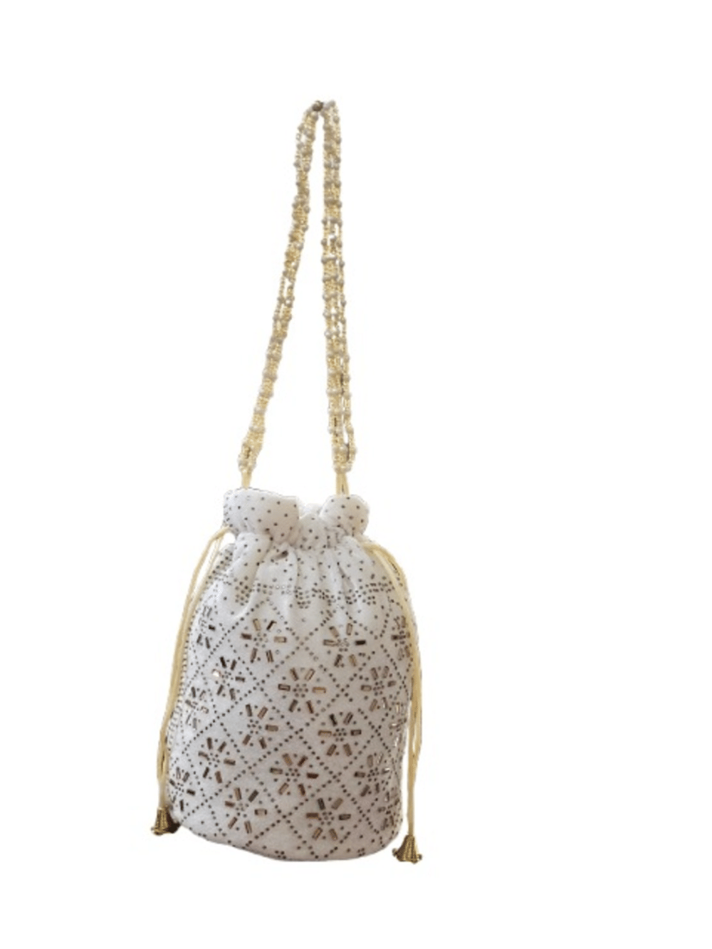     			SUNESH CREATION White Velvet Potli