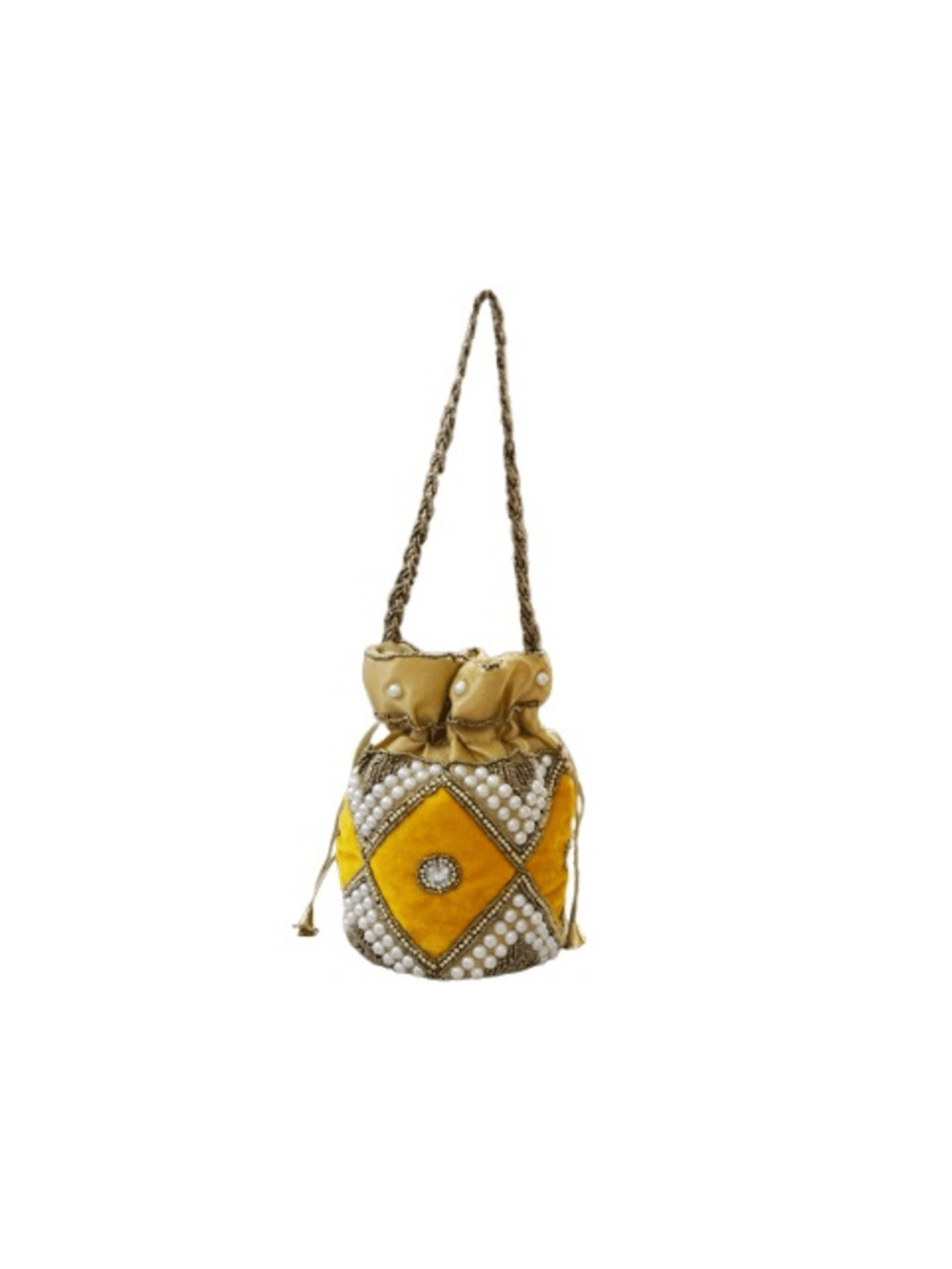     			SUNESH CREATION Yellow Velvet Potli