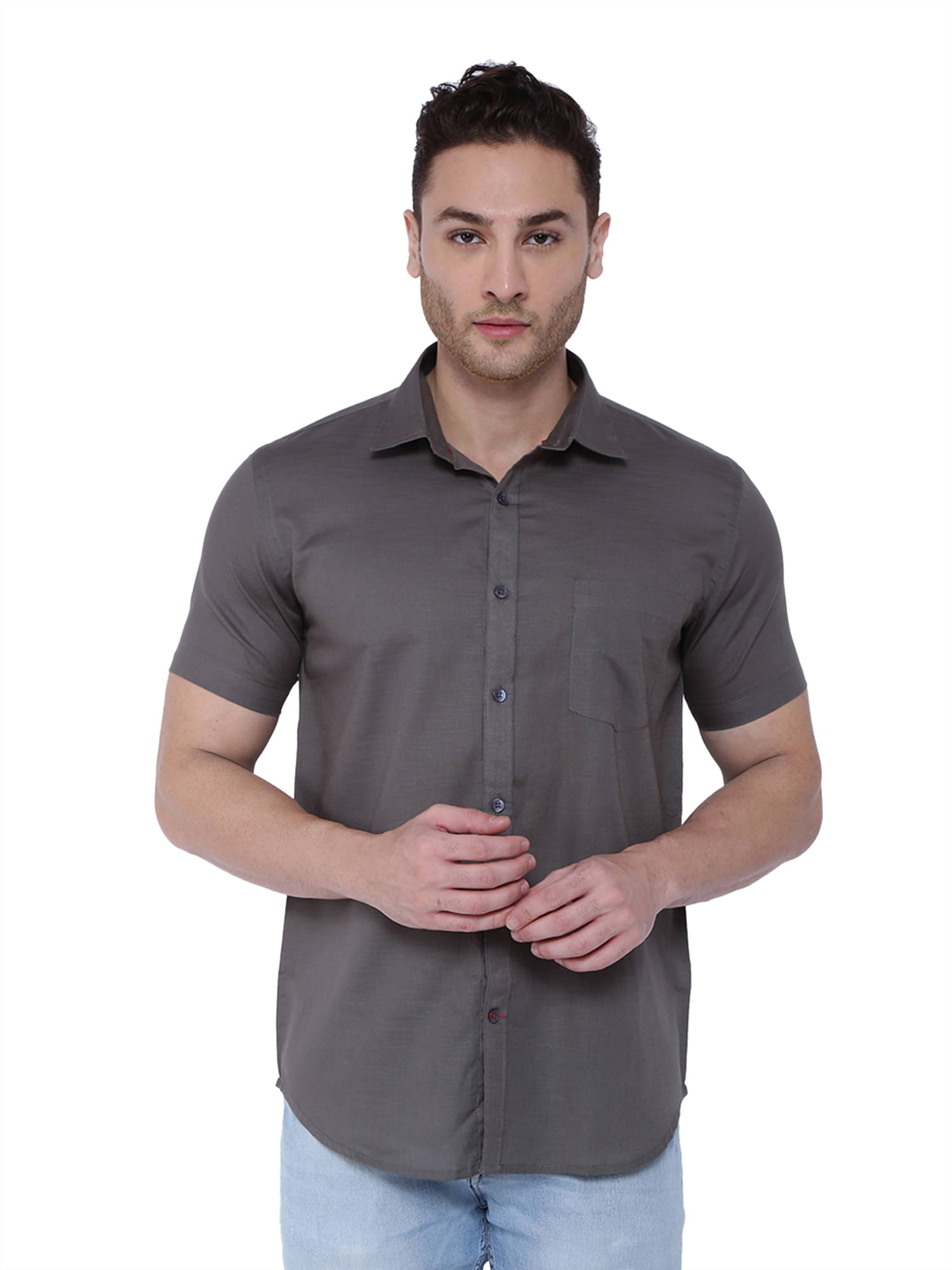     			Southbay Linen Regular Fit Solids Half Sleeves Men's Casual Shirt - Dark Grey ( Pack of 1 )