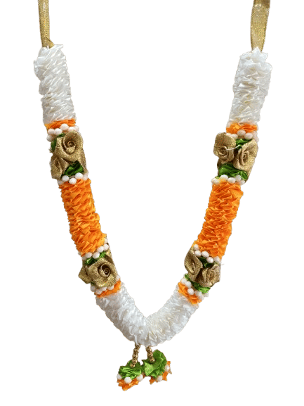 Sri Sainath Enterprises Cream with Yellow Flowers and Gold Rose with Jasmine Flowers Garland Length - 11.5 INC Sri Sainath Enterprises Cream with Yellow Flowers and Gold Rose with Jasmine Flowers Garland Length - 11.5 INC