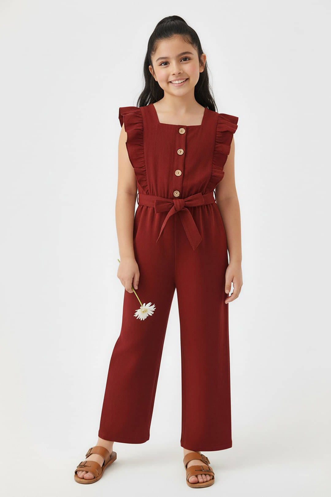     			Trampoline Girls Cotton Jumpsuit ( Pack of 1 , Maroon )