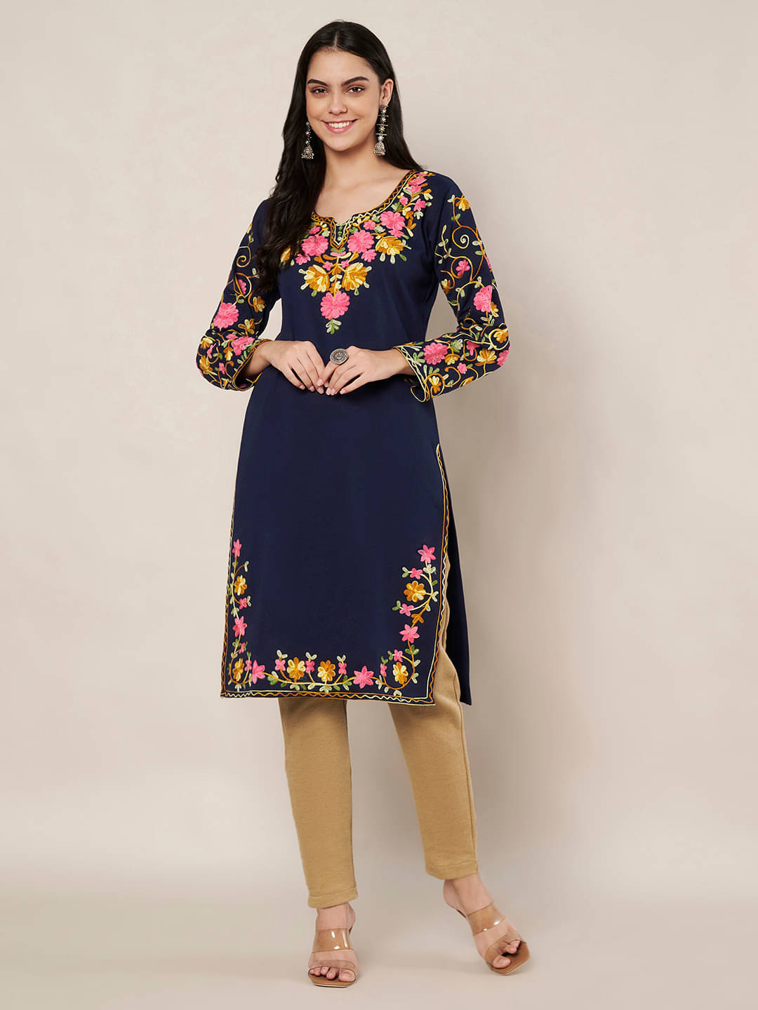     			Trend Level Women Woollen Embroidered Straight Kurti ( Navy Blue )