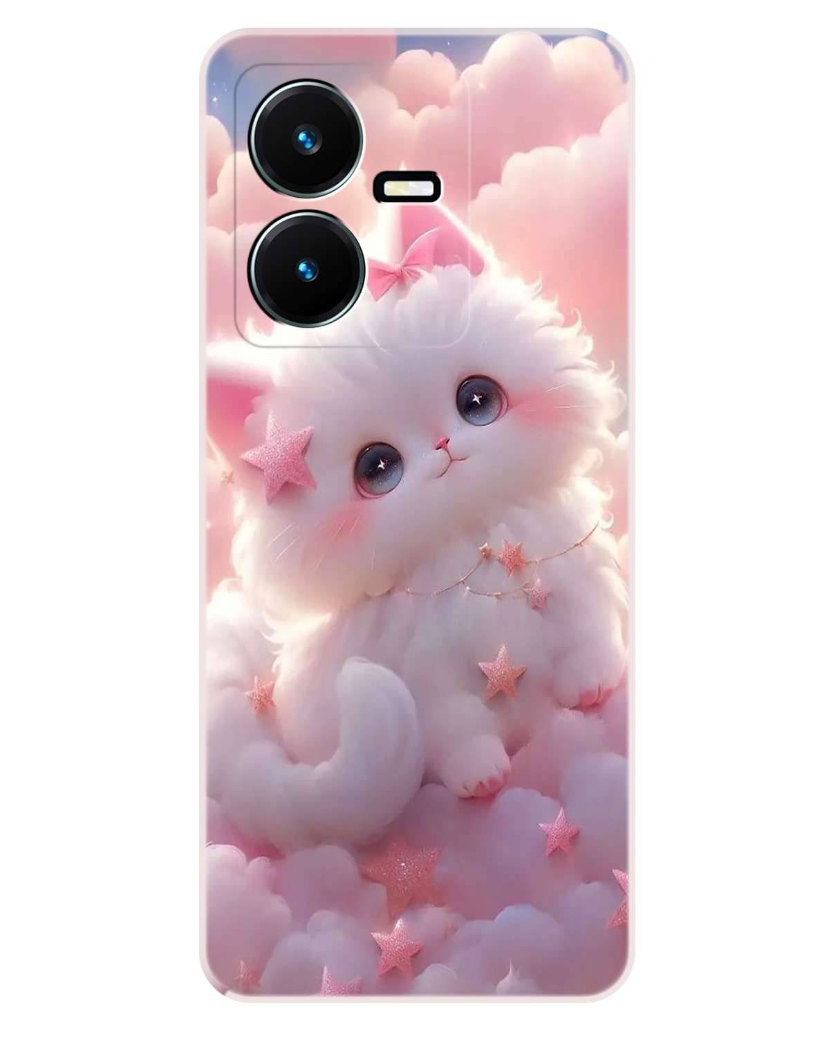     			VK COVERS Black Printed Back Cover Silicon Compatible For Vivo Y22 ( Pack of 1 )