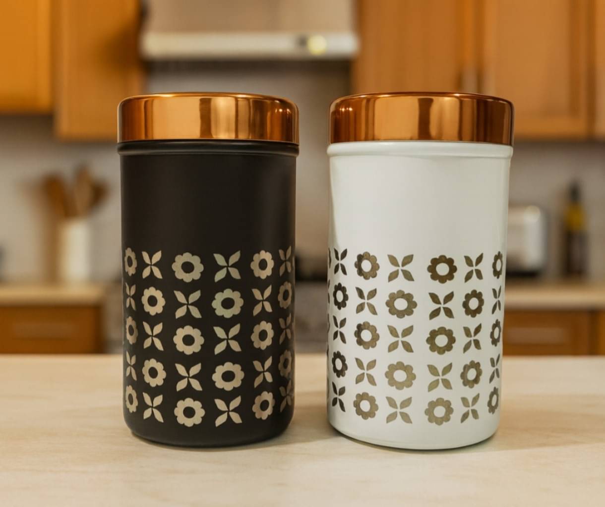     			Visaxmi Black & White Steel Silver Utility Container ( Set of 2 )