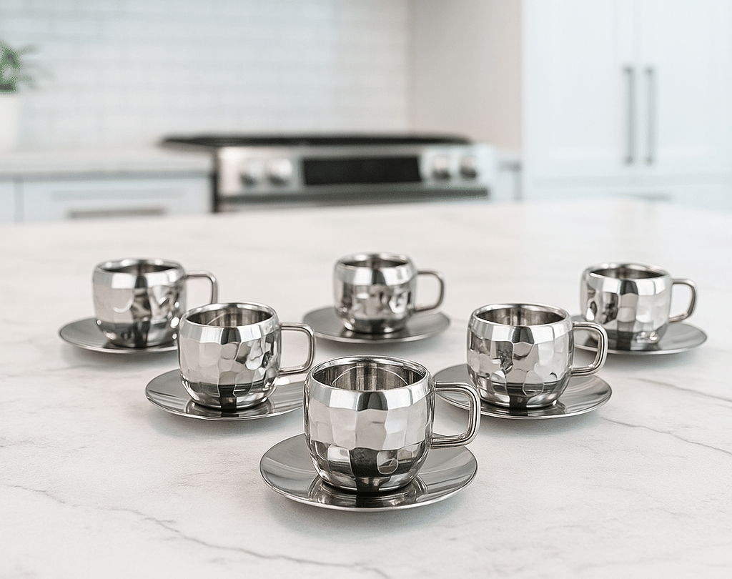 Visaxmi Hammer Cup Solid Steel Saucer 90 ml ( Pack of 6 )