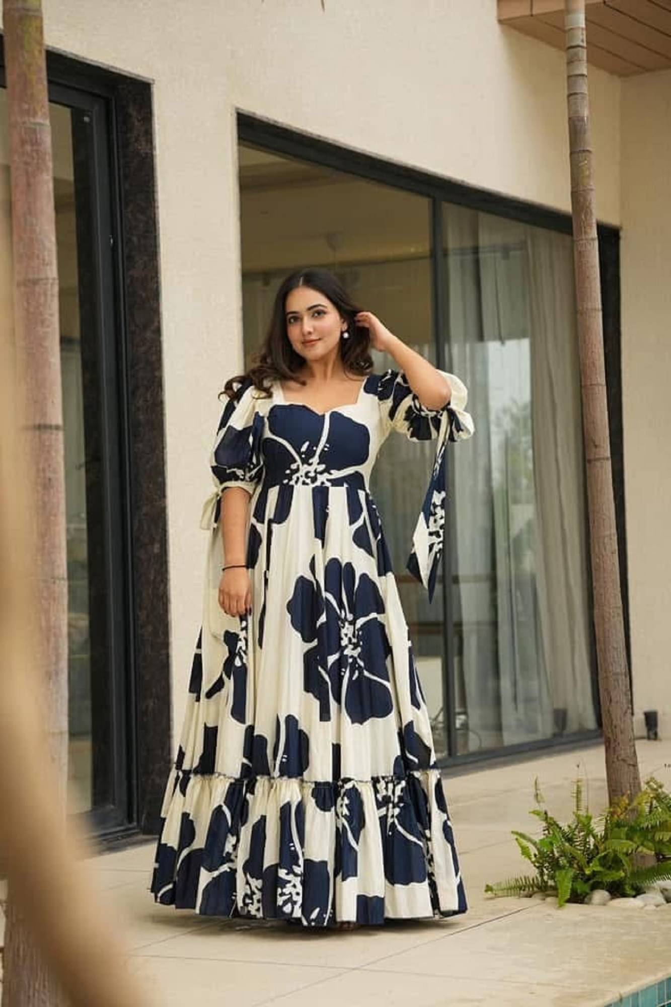 WHITE WORLD ENTERPRISE Women Rayon Anarkali Stitched Ethnic Gown ( Blue ) WHITE WORLD ENTERPRISE Women Rayon Anarkali Stitched Ethnic Gown ( Blue )