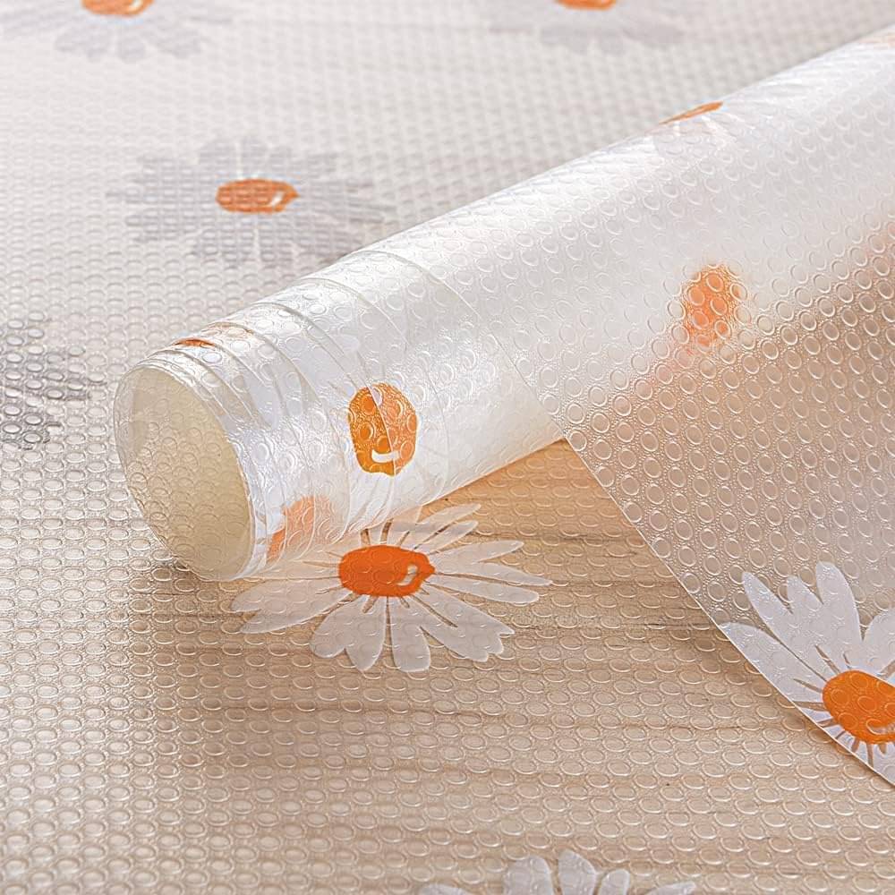     			Waterproof Multipurpose Drawer & Shelf Mat – EVA Food Grade, Anti-Slip, Washable Liner Sheet for Fridge, Kitchen & Table (White Flower, 45cm x 3m)