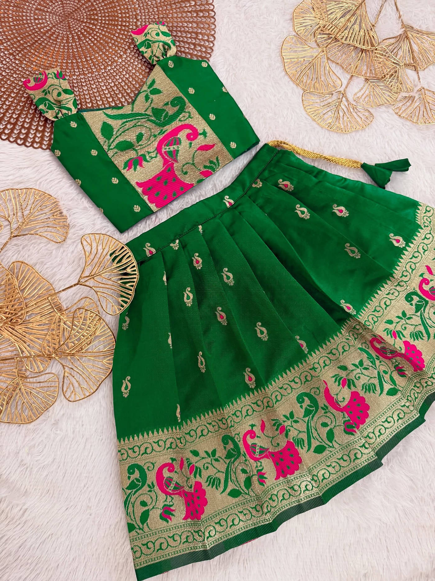     			kedar fab Jacquard Lehenga Choli Set For Girls ( Pack of 1 , Green )