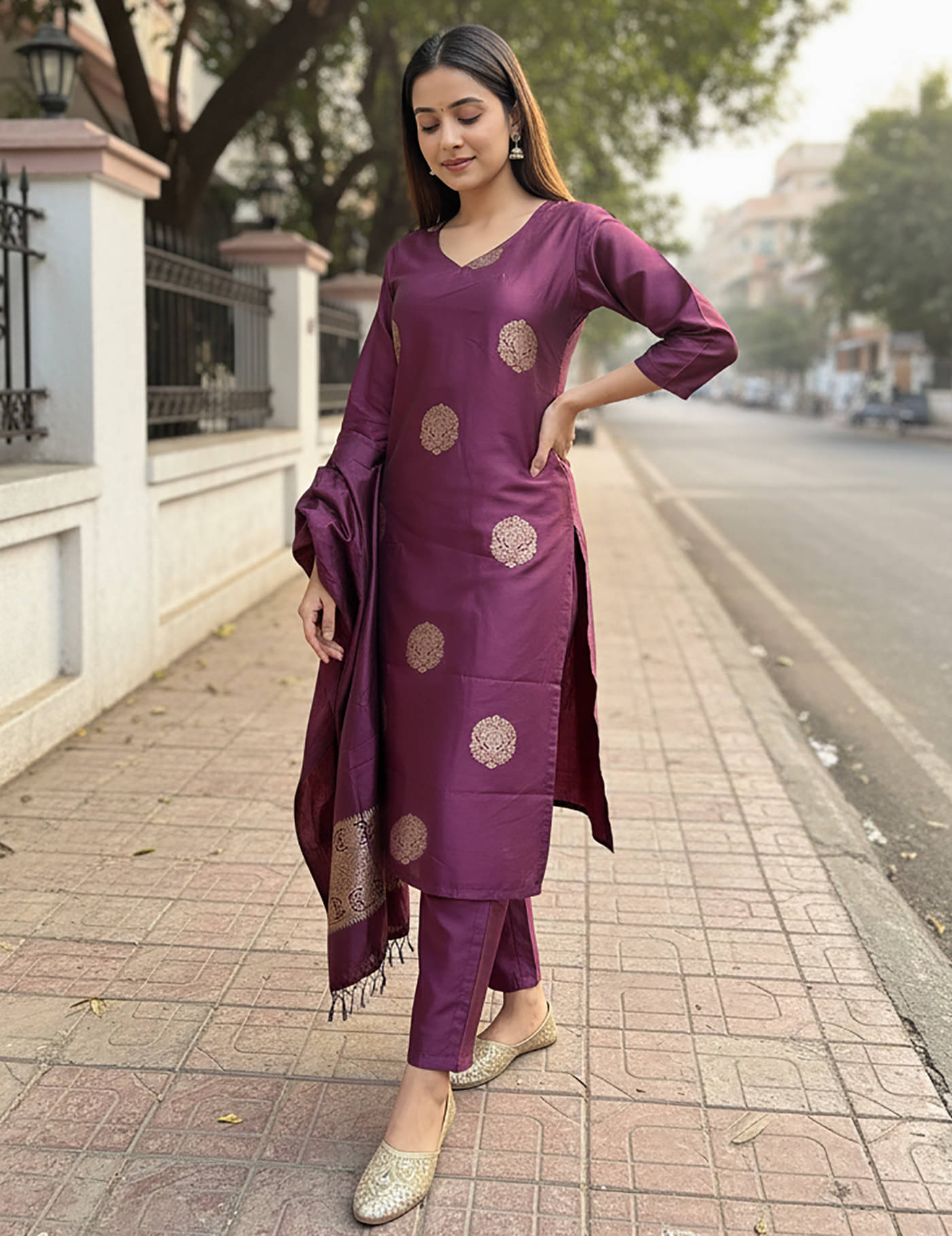 kedar fab Women Silk Blend Self Design Straight Kurti With Pants ( Purple ) kedar fab Women Silk Blend Self Design Straight Kurti With Pants ( Purple )