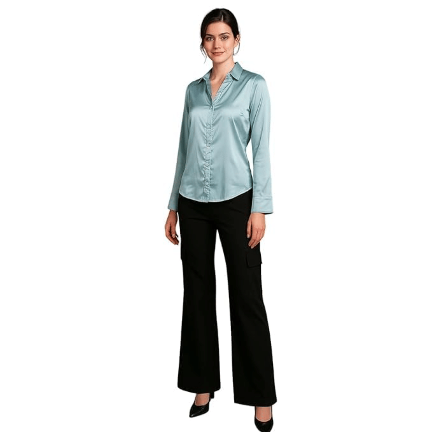 maddock corp Women Solid Satin Shirt ( Blue )     			maddock corp Women Solid Satin Shirt ( Blue )