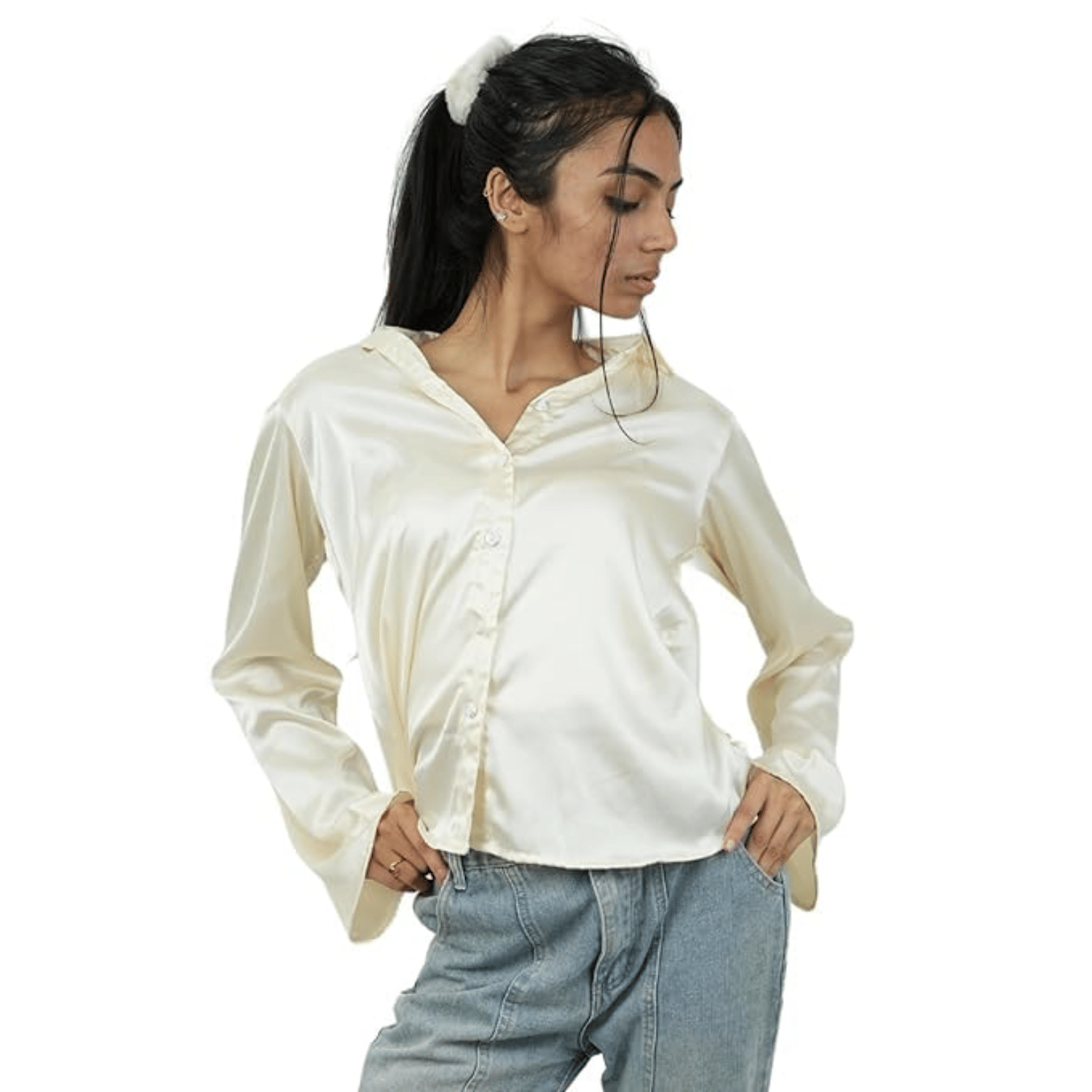 maddock corp Women Solid Satin Shirt ( Off White )     			maddock corp Women Solid Satin Shirt ( Off White )