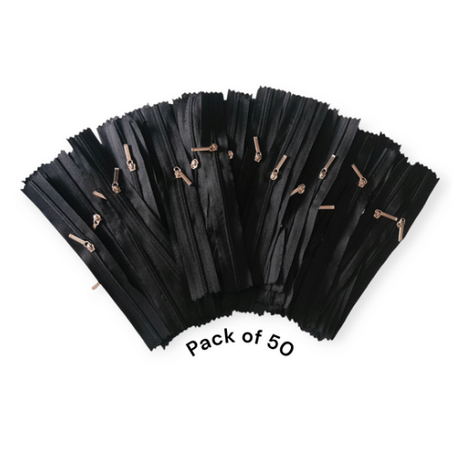     			(Pack of 50) 8 Inch Black Nylon Zipper with Long Stick Metal Runner – Smooth & Durable Tailoring Zip