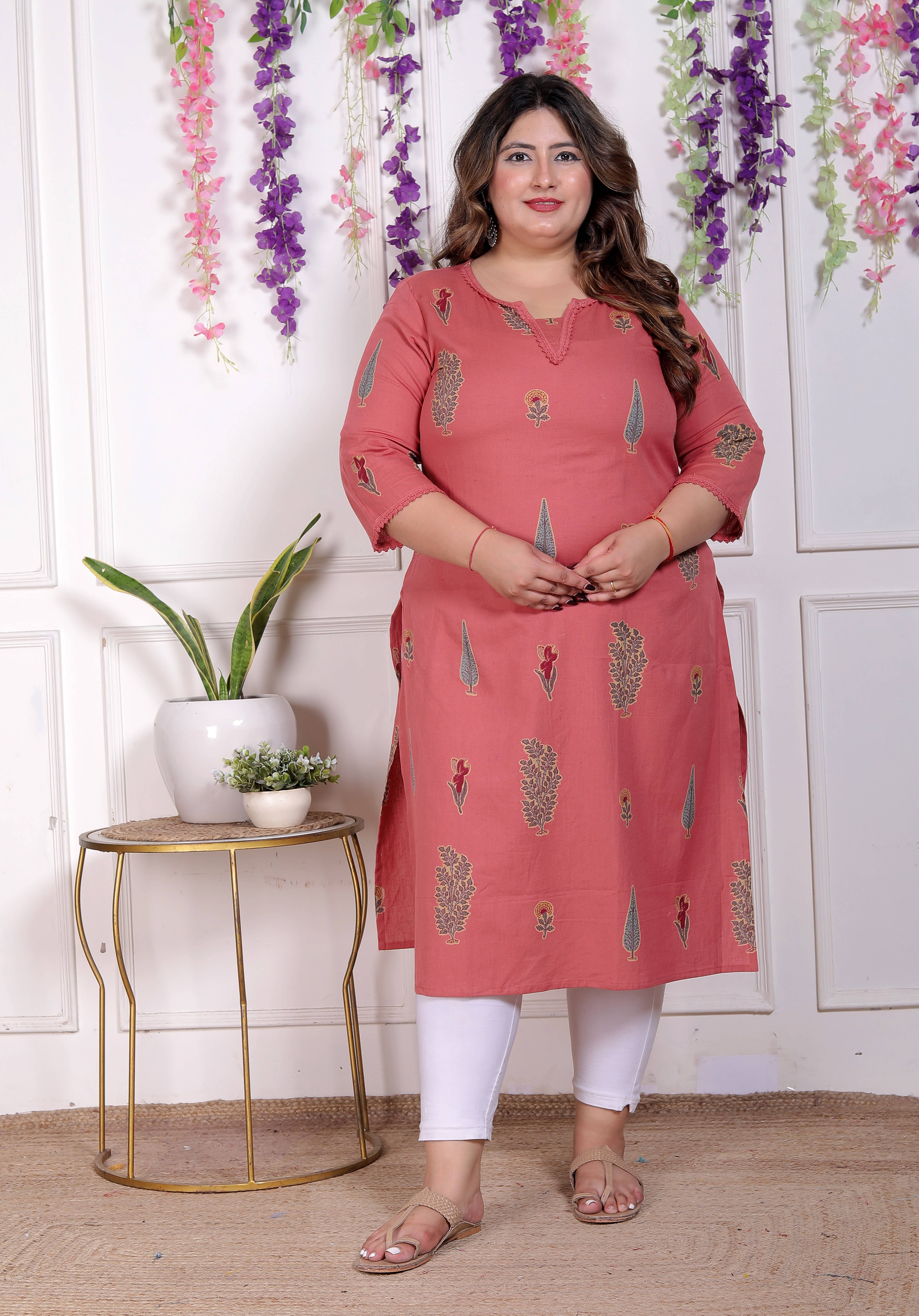 AKRITIK Women Cotton Flex Printed Straight Kurti ( Coral ) AKRITIK Women Cotton Flex Printed Straight Kurti ( Coral )