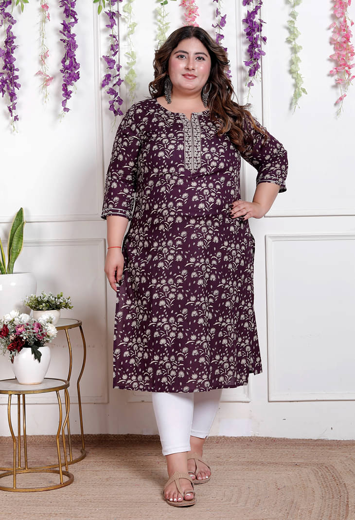AKRITIK Women Cotton Printed Straight Kurti ( Purple ) AKRITIK Women Cotton Printed Straight Kurti ( Purple )