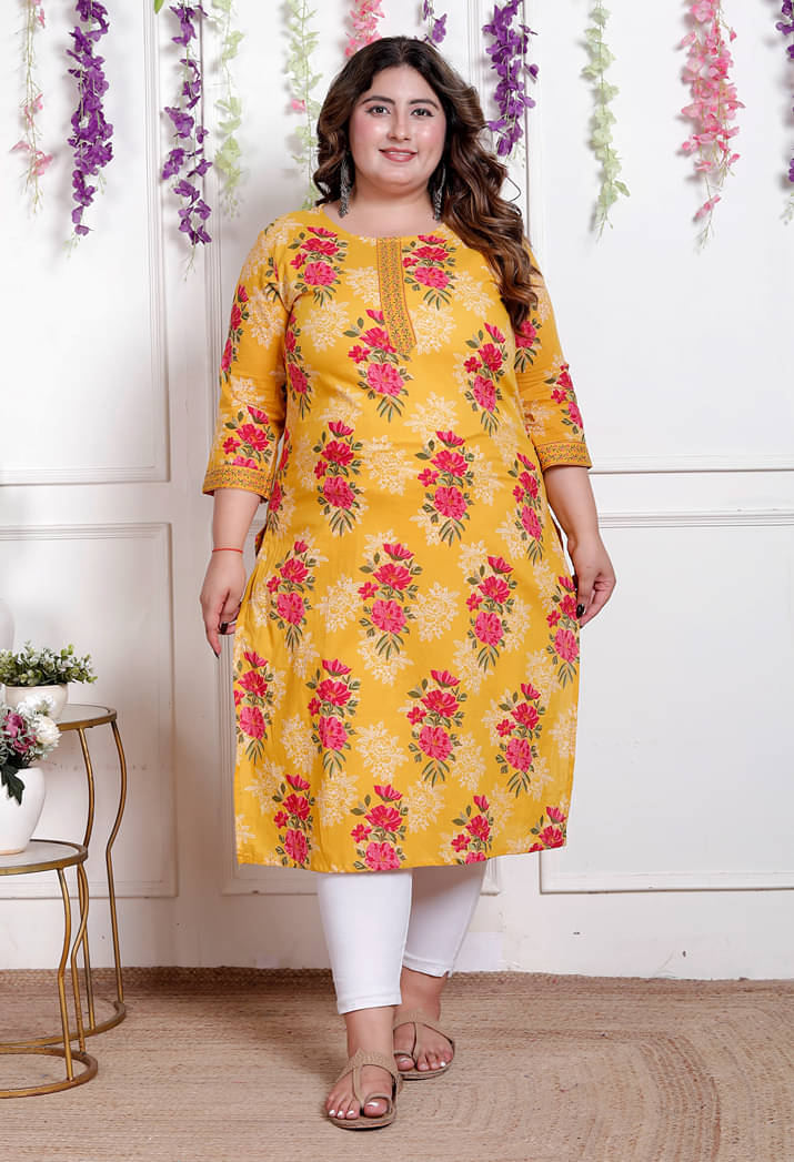 AKRITIK Women Cotton Printed Straight Kurti ( Yellow )     			AKRITIK Women Cotton Printed Straight Kurti ( Yellow )