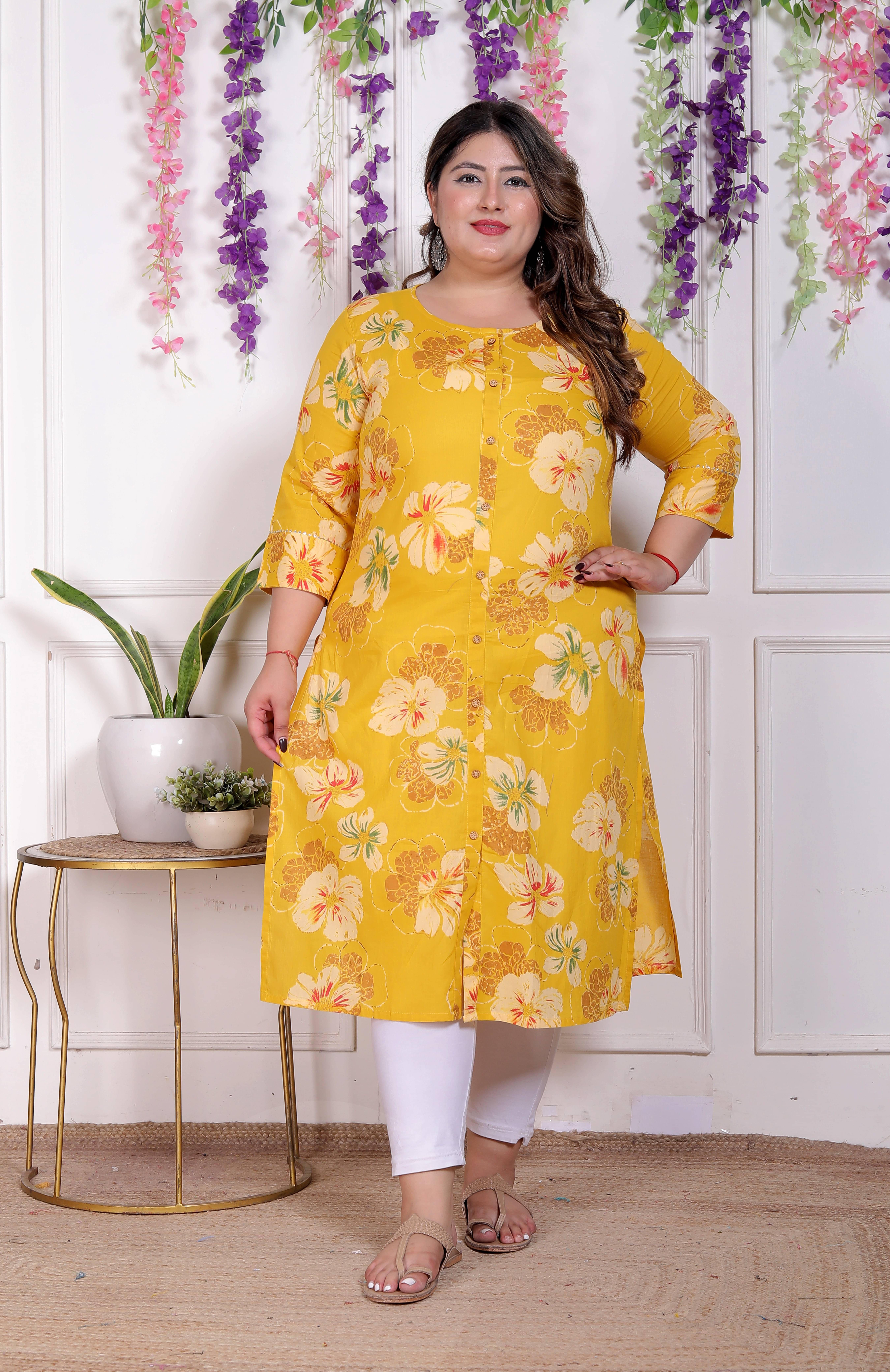 AKRITIK Women Cotton Printed Straight Kurti ( Yellow )     			AKRITIK Women Cotton Printed Straight Kurti ( Yellow )