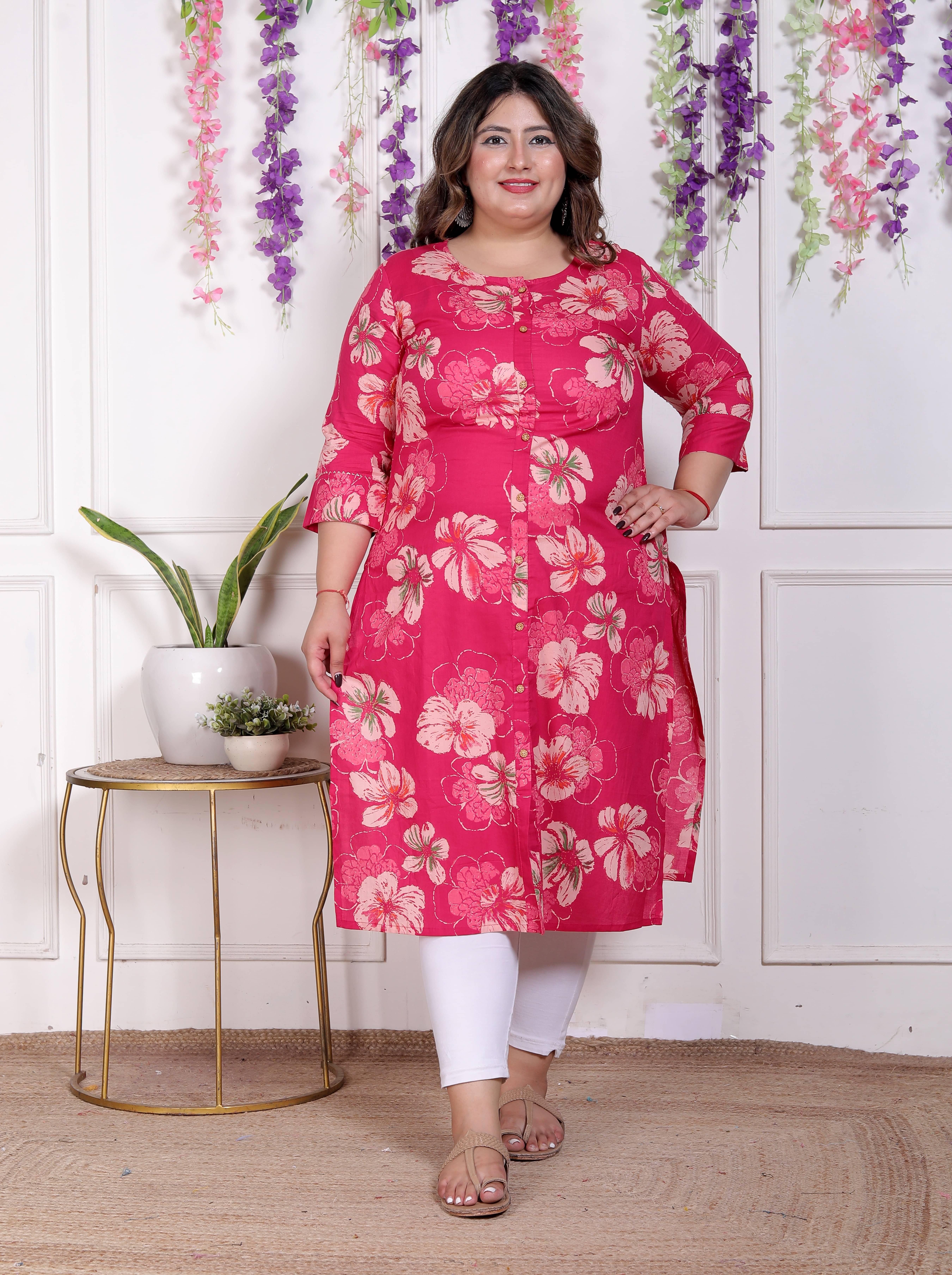AKRITIK Women Cotton Printed Straight Kurti ( Pink ) AKRITIK Women Cotton Printed Straight Kurti ( Pink )