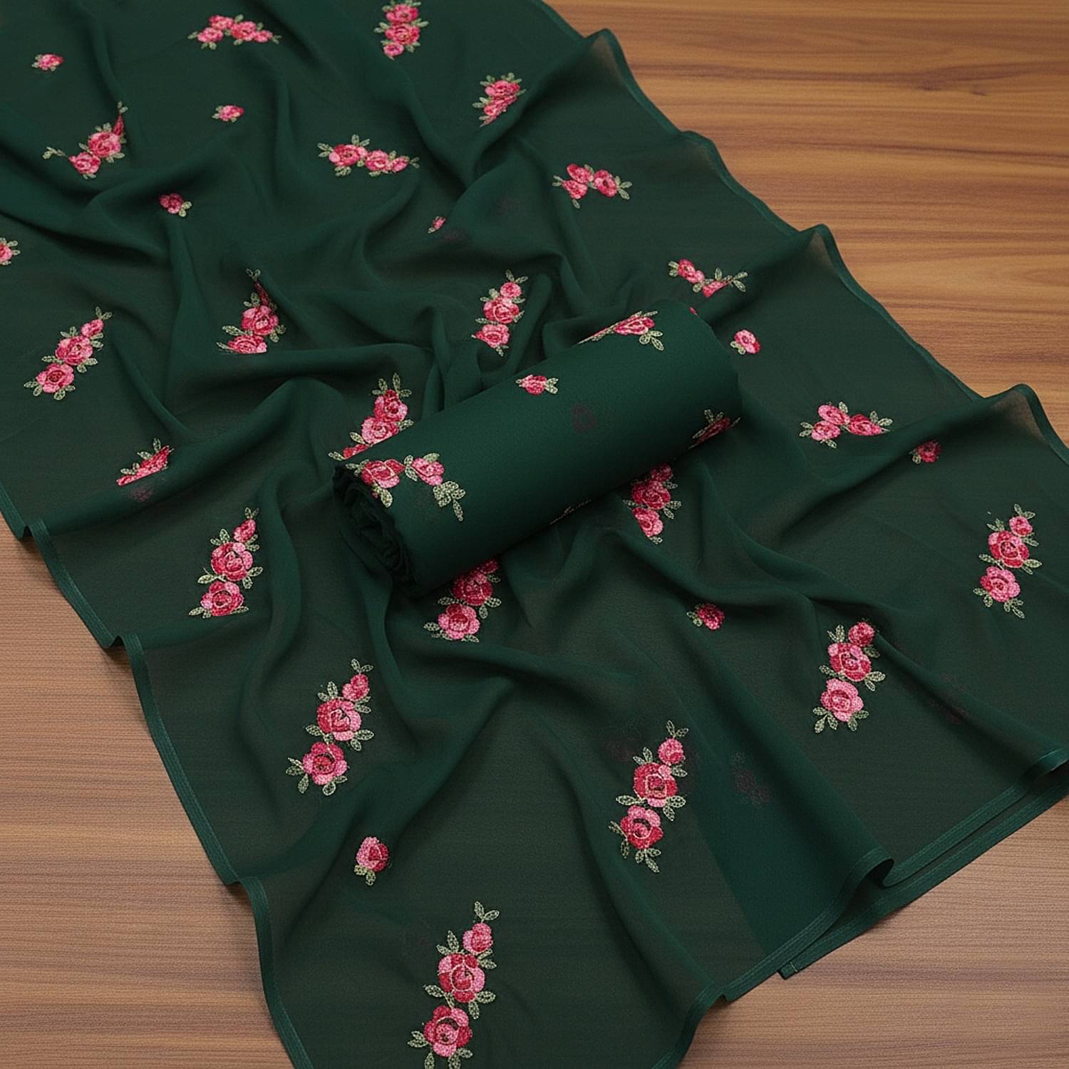 Aika Georgette Embroidered Regular Saree With Unstitched Blouse Piece ( Green ) Aika Georgette Embroidered Regular Saree With Unstitched Blouse Piece ( Green )