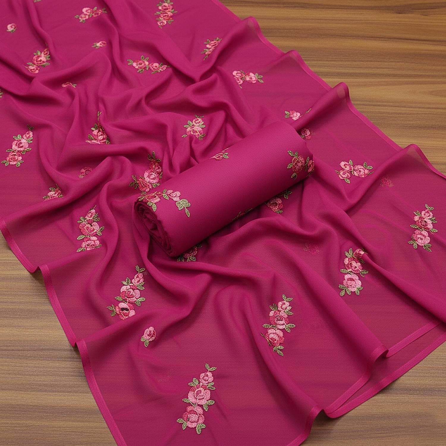 Aika Georgette Embroidered Regular Saree With Unstitched Blouse Piece ( Mauve )     			Aika Georgette Embroidered Regular Saree With Unstitched Blouse Piece ( Mauve )