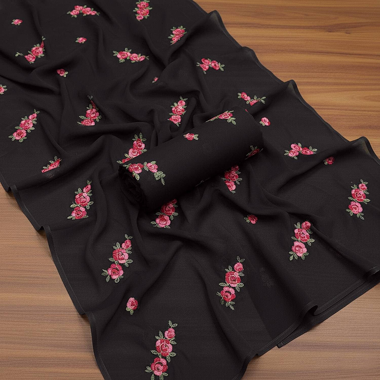 Apnisha Georgette Embroidered Regular Saree With Unstitched Blouse Piece ( Black ) Apnisha Georgette Embroidered Regular Saree With Unstitched Blouse Piece ( Black )