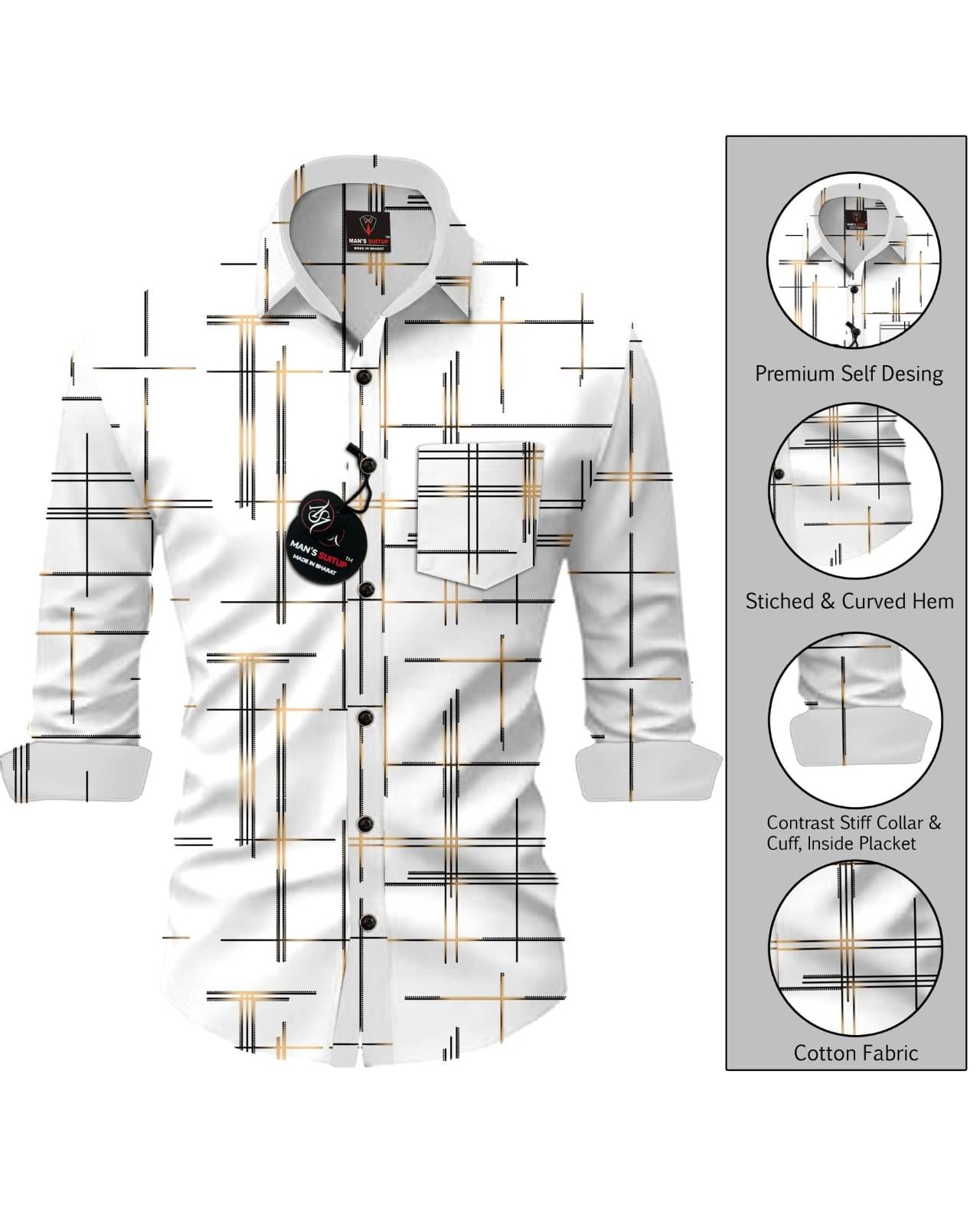     			BLACK DARK Cotton Blend Regular Fit Printed Full Sleeves Men's Casual Shirt - White ( Pack of 1 )