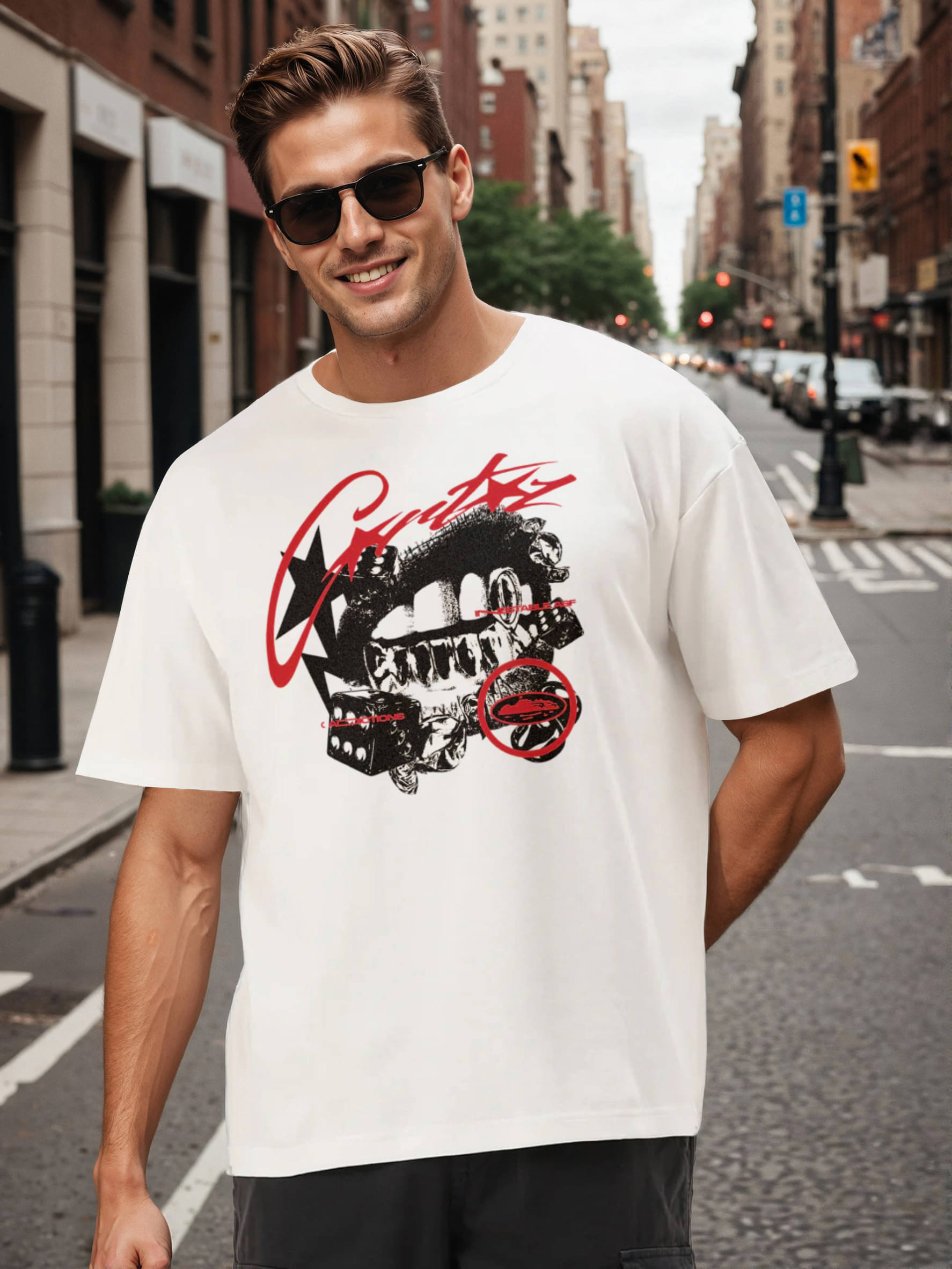 Bene Kleed Men 100% Cotton Oversized Fit Printed T-Shirt ( White ) Bene Kleed Men 100% Cotton Oversized Fit Printed T-Shirt ( White )