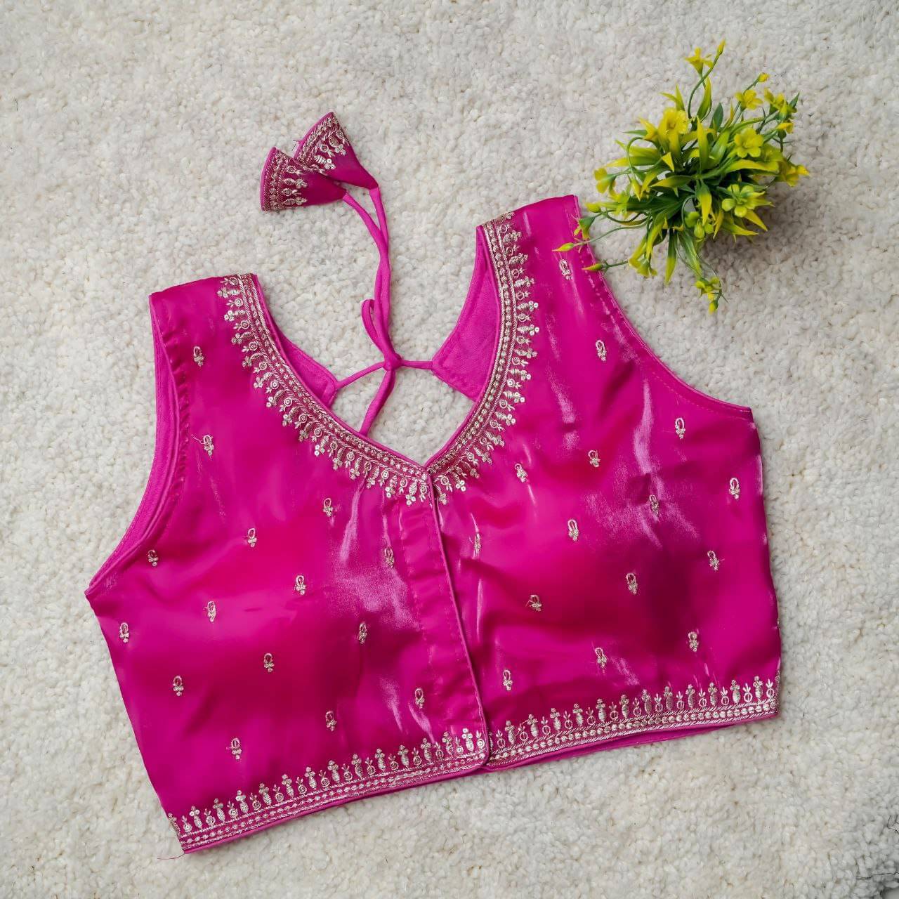 Bigbest Feb Art Silk Readymade with Pad V-Neck Women's Blouse ( Rani )     			Bigbest Feb Art Silk Readymade with Pad V-Neck Women's Blouse ( Rani )