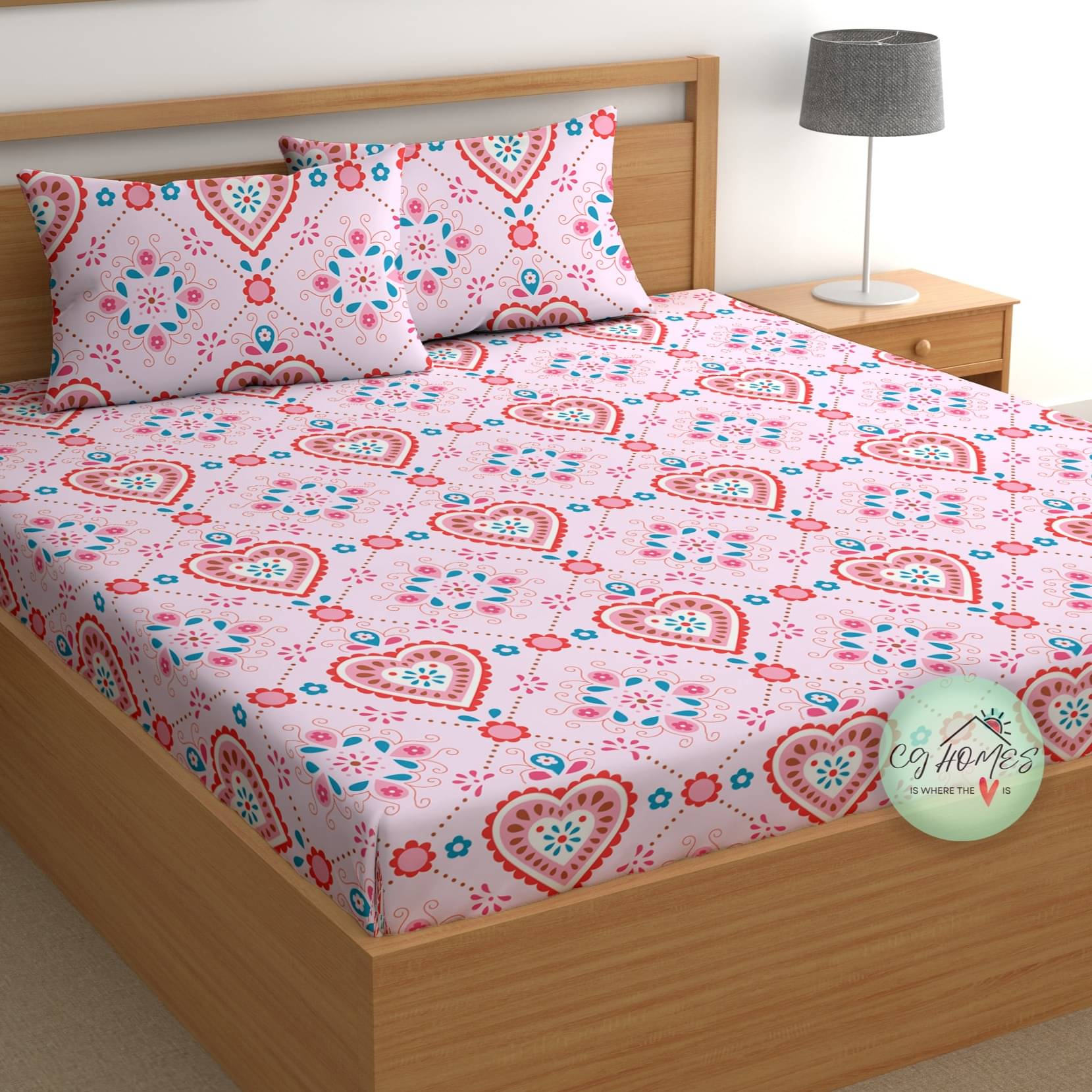 CG HOMES Cotton 1 Double Bedsheet with 2 Pillow Covers ( Pink )     			CG HOMES Cotton 1 Double Bedsheet with 2 Pillow Covers ( Pink )