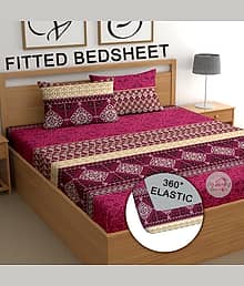 CG HOMES Poly Cotton 1 Double Fitted Bedsheet with 2 Pillow Covers ( 230 cm x 225 cm ) , Maroon